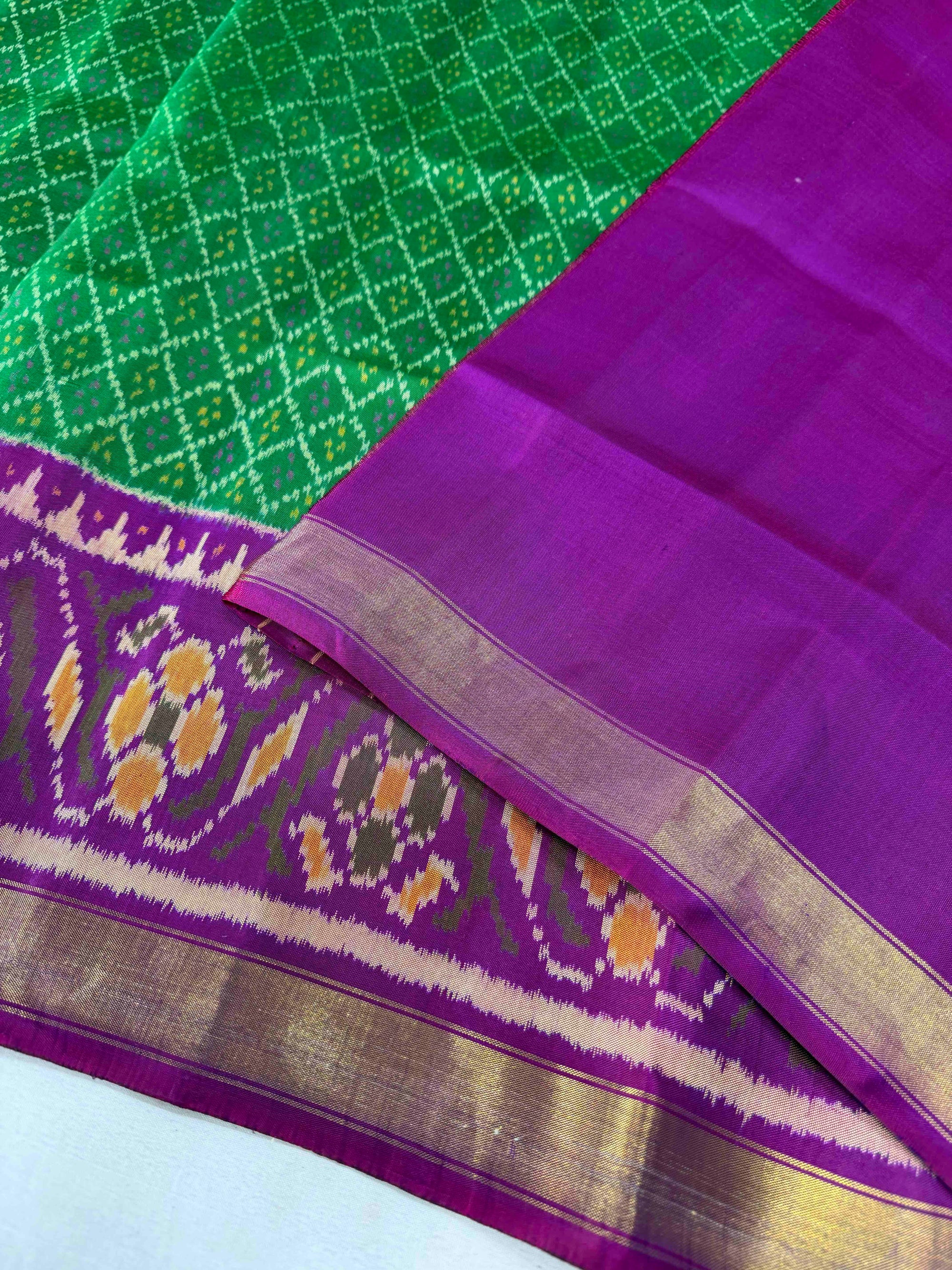 Green & Purple Hand Woven Rajkot Patola Silk Saree