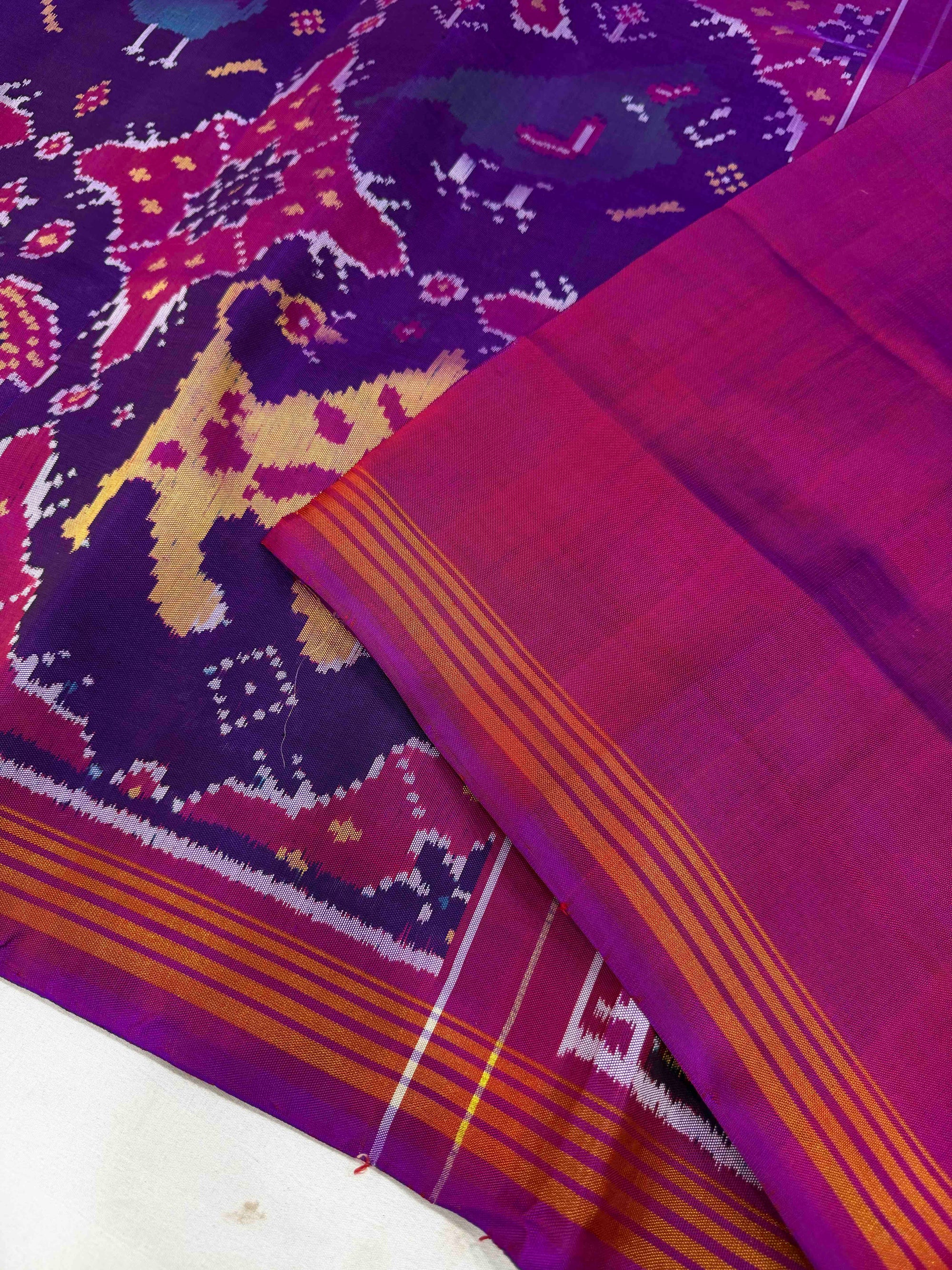 Purple With Pink  Hand Woven Rajkot Ikat Patola Silk Saree