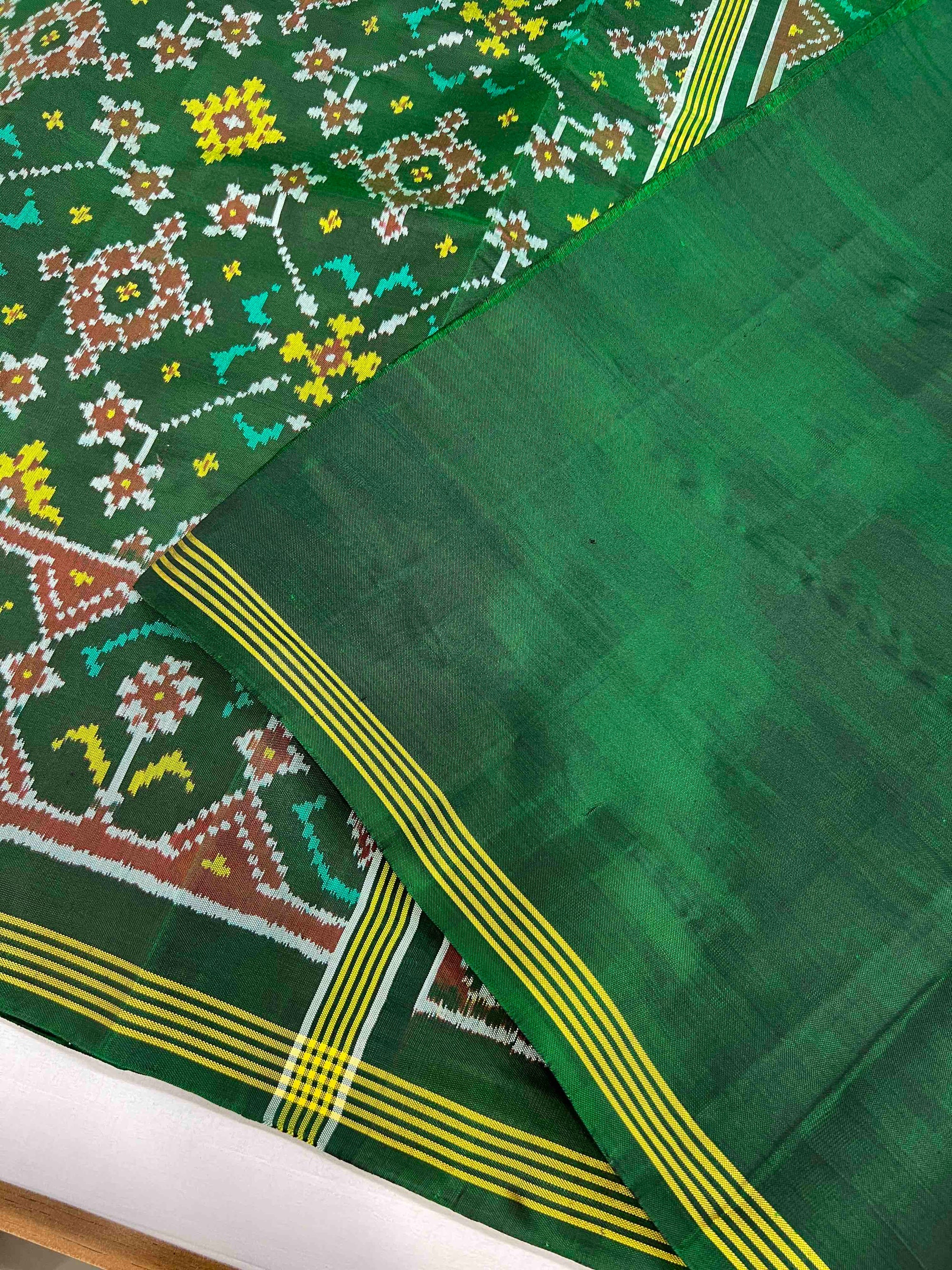 Full Green Navratan Hand Woven Rajkot Ikat Patola Silk Saree