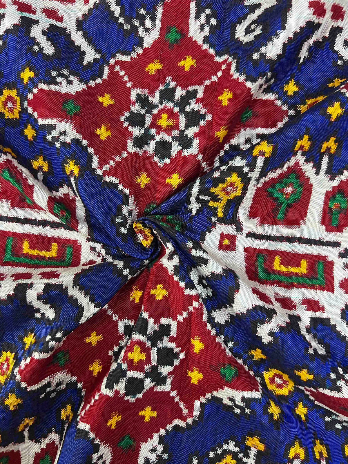 Blue & Red Chabdi Elephent Design Pure Hand Woven Double Ikat Patola Silk Saree