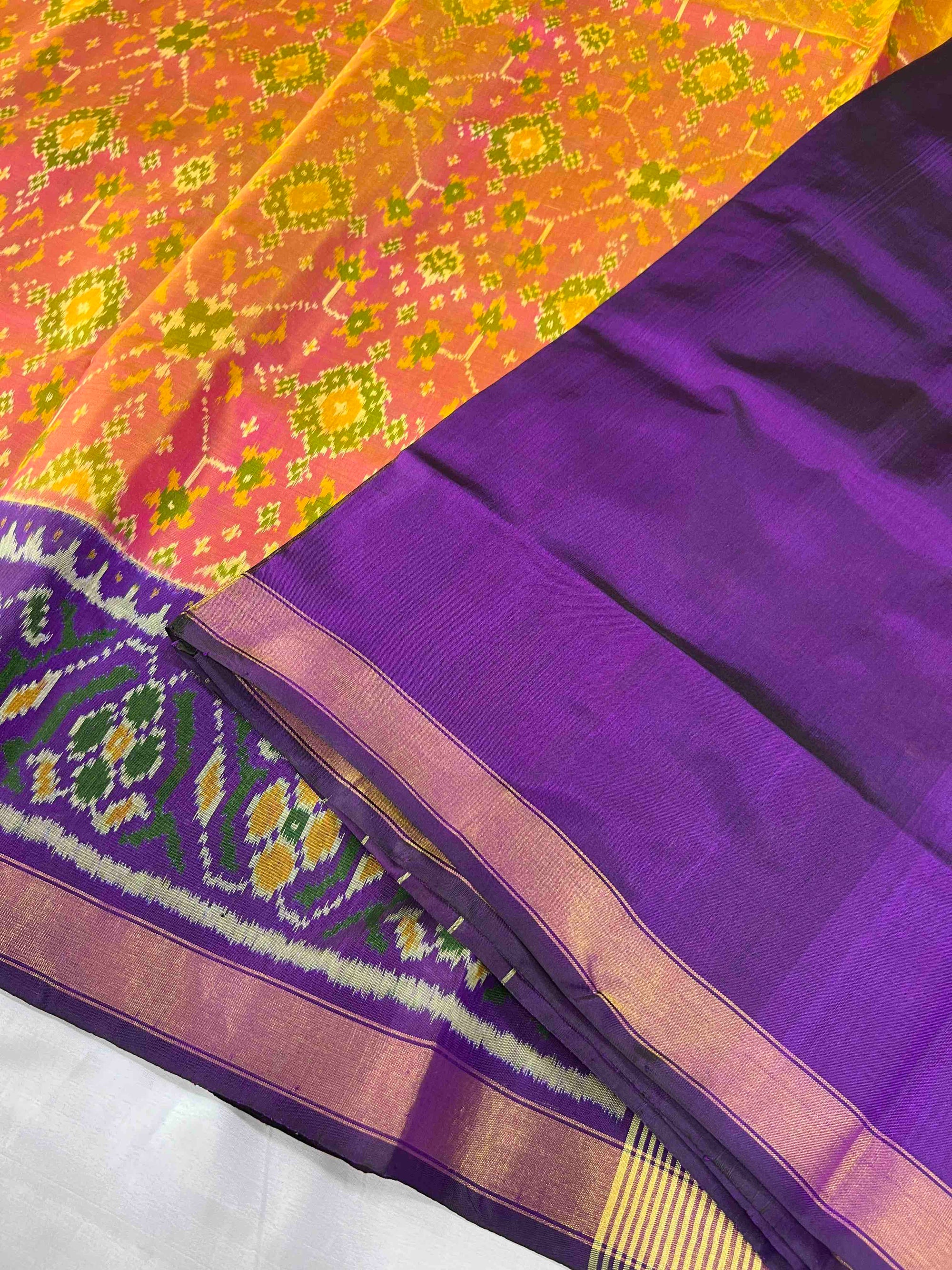 Piach With Purple Navratan Design Hand Woven Rajkot Patola Silk Saree
