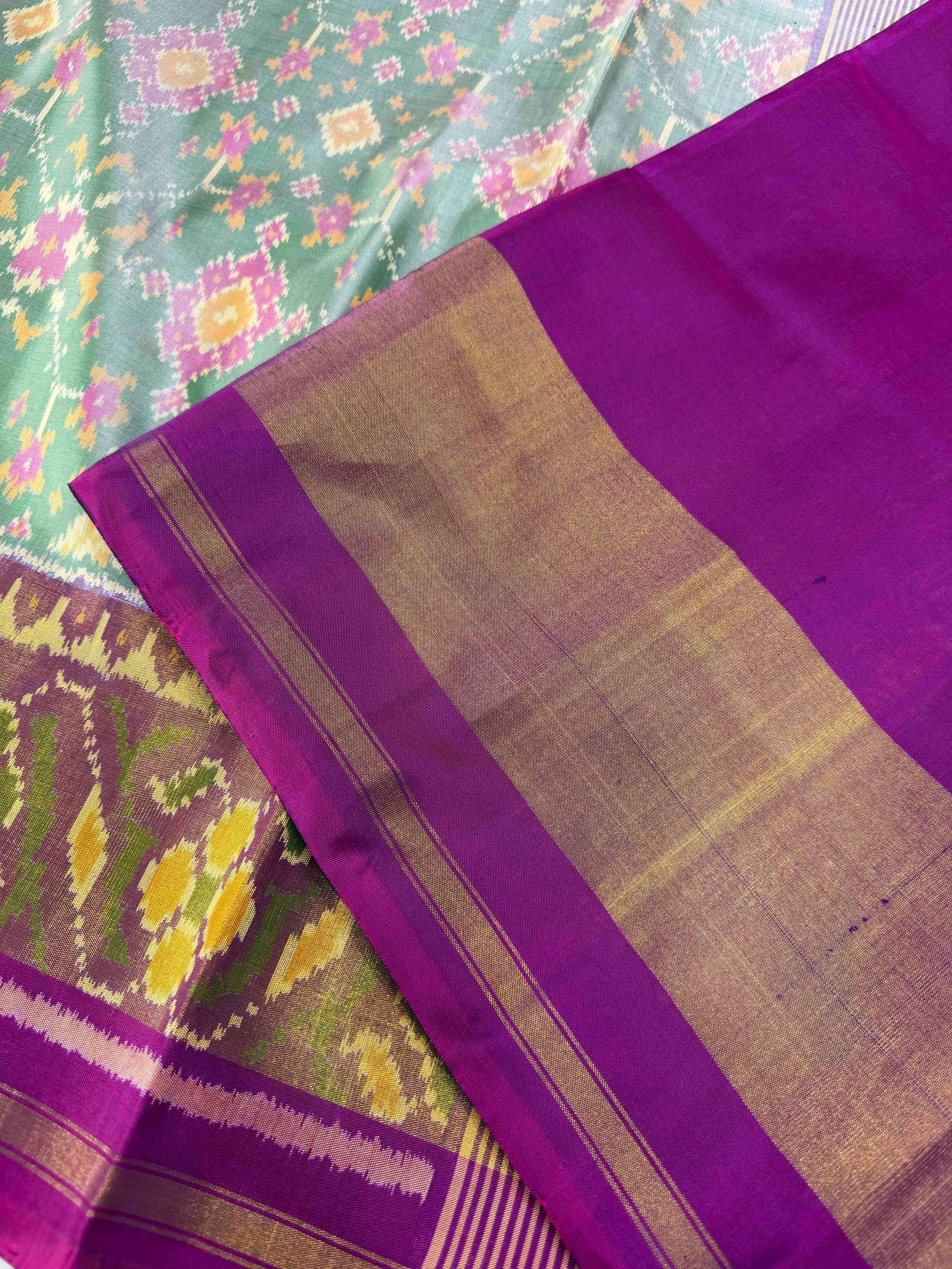 Light Green & Purple Navratan Hand Woven Rajkot Patola Silk Saree