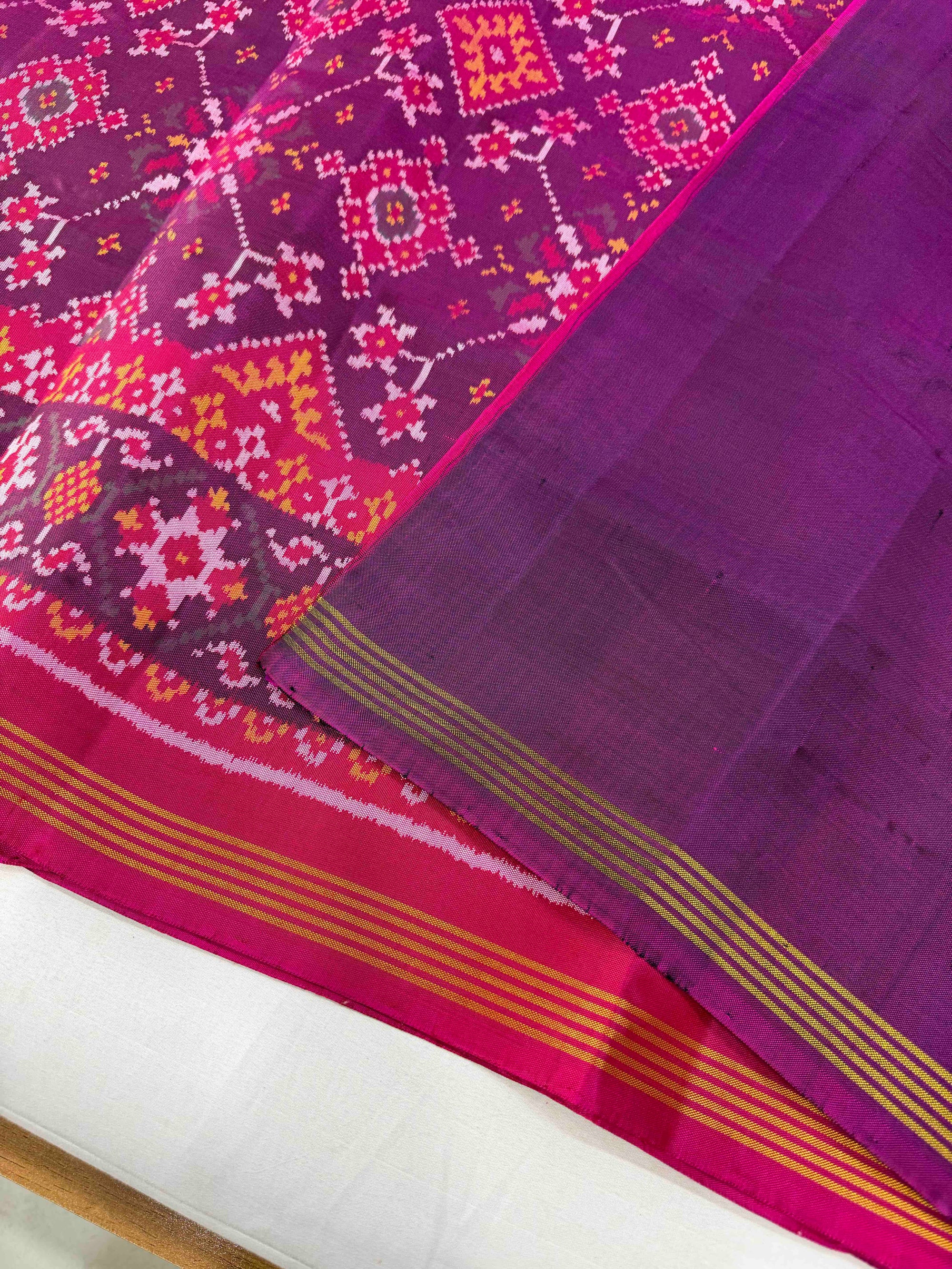 Full Purple Hand Woven Rajkot Ikat Patola Silk Saree