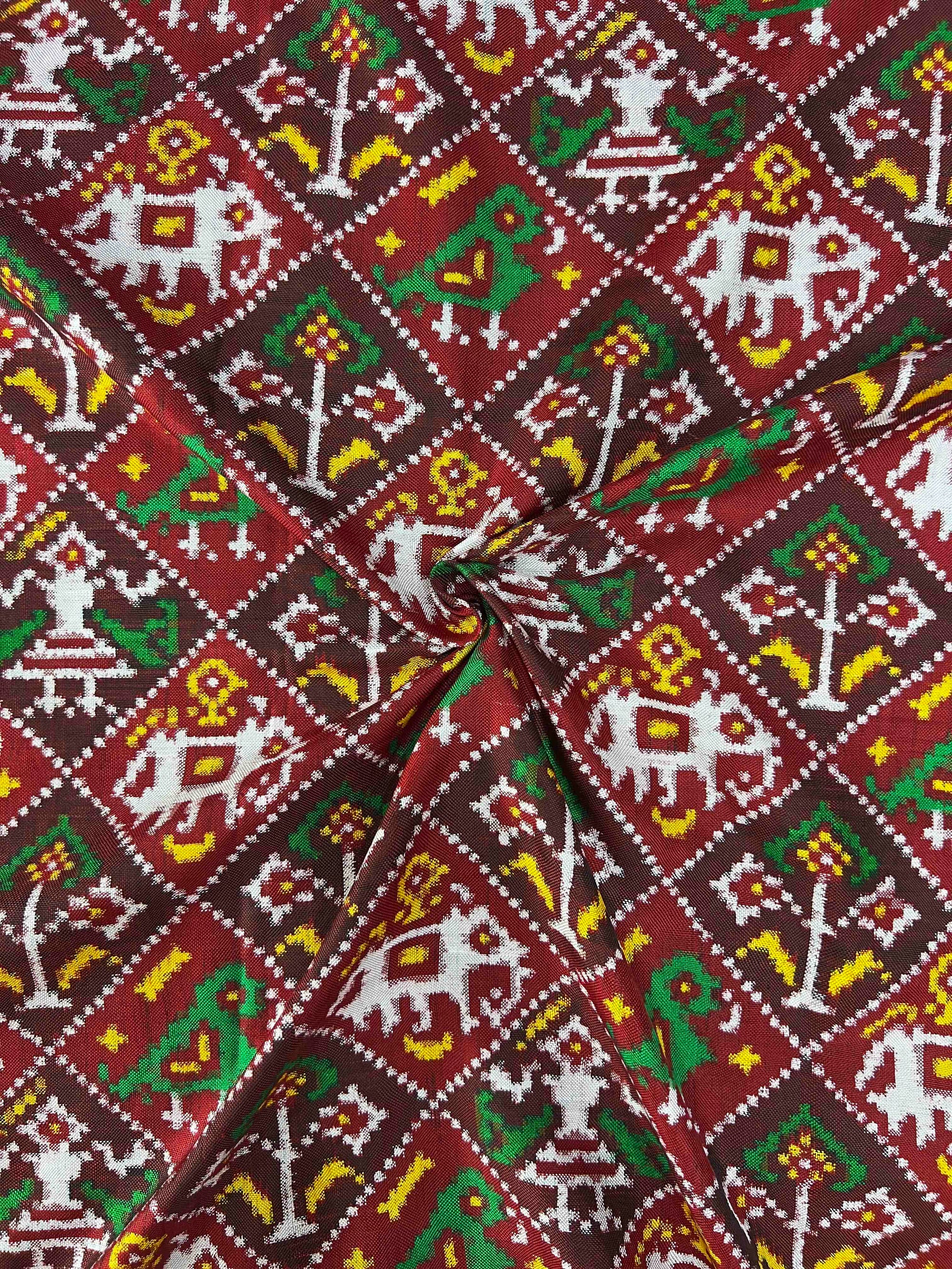 Red & Maroon Narikunj Design Pure Hand Woven Double Ikat Patola Silk Saree