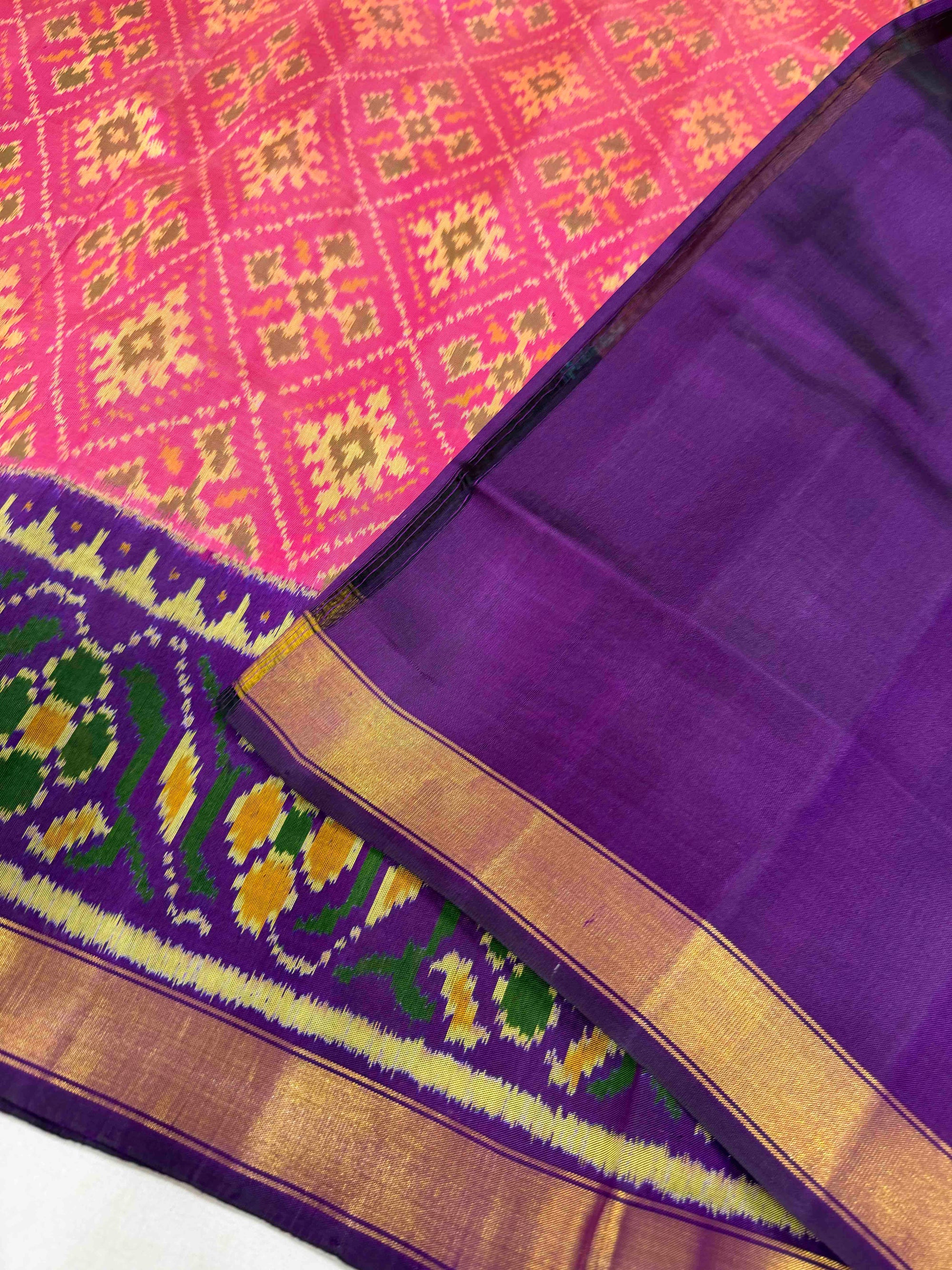 Pink And Purple Paanchanda Hand Woven Rajkot Patola Silk Saree