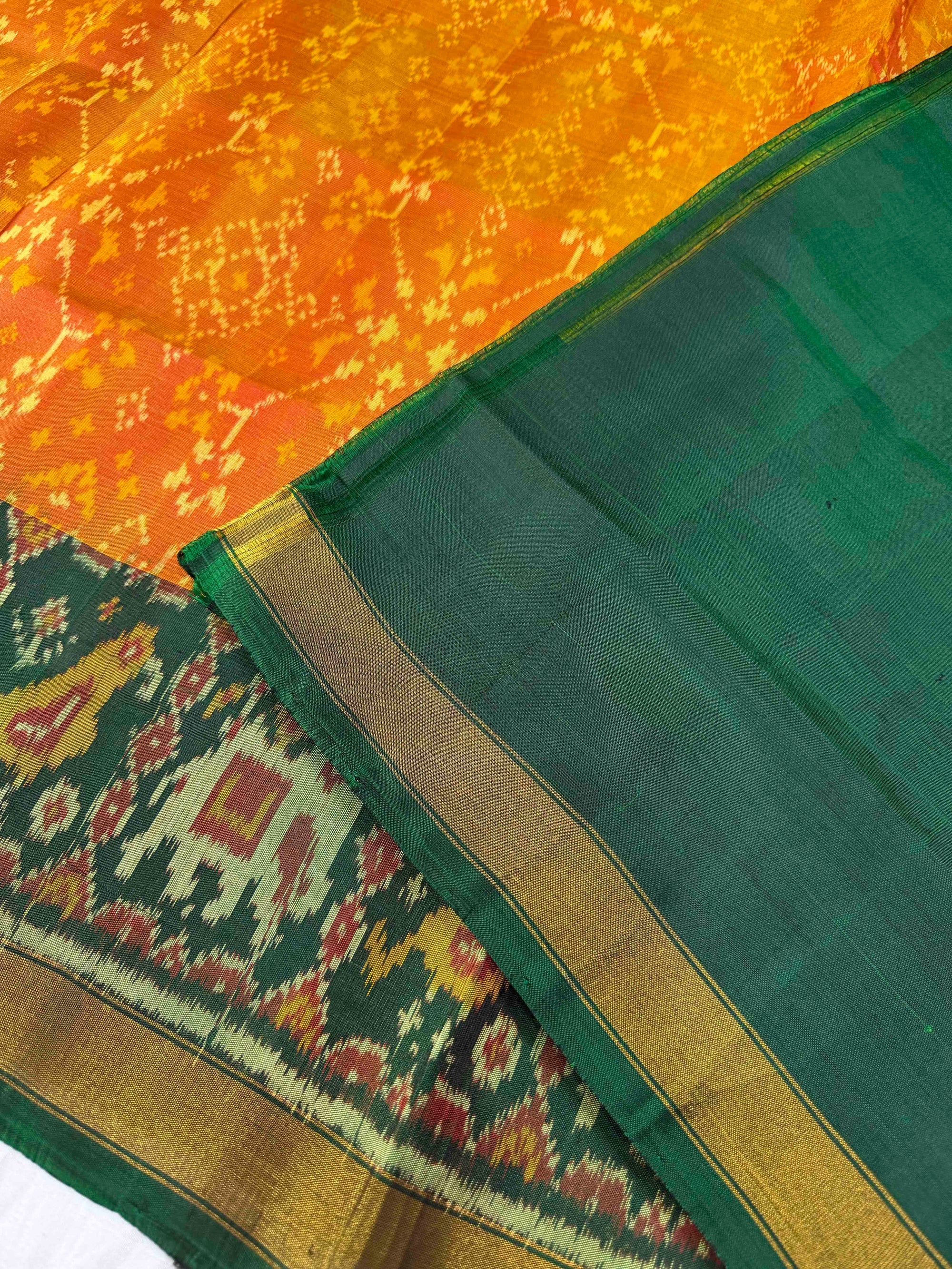 Yellow & Green Navratan Hand Woven Rajkot Patola Silk Saree
