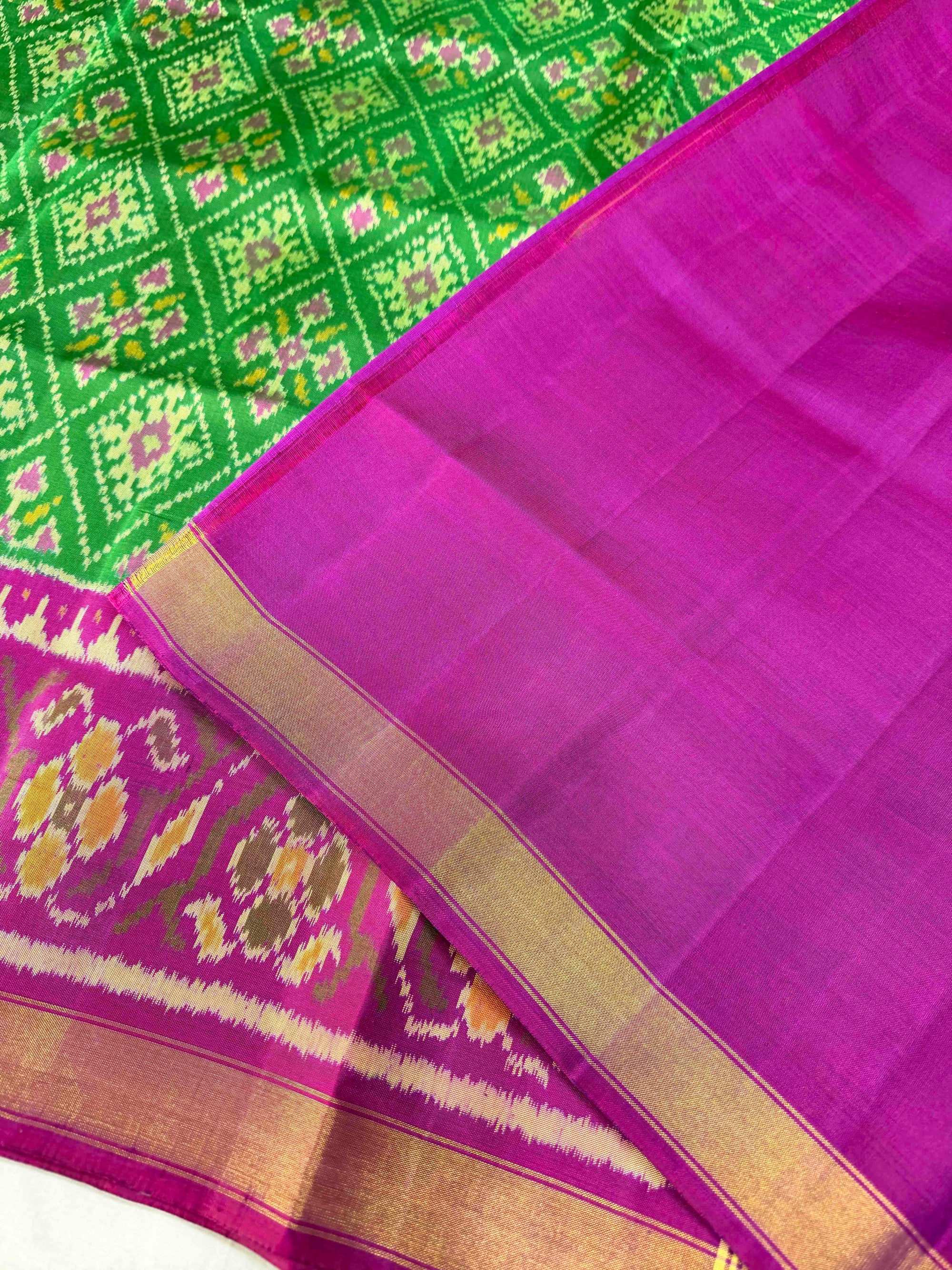 Green & Purple Paanchanda Hand Woven Rajkot Patola Silk Saree