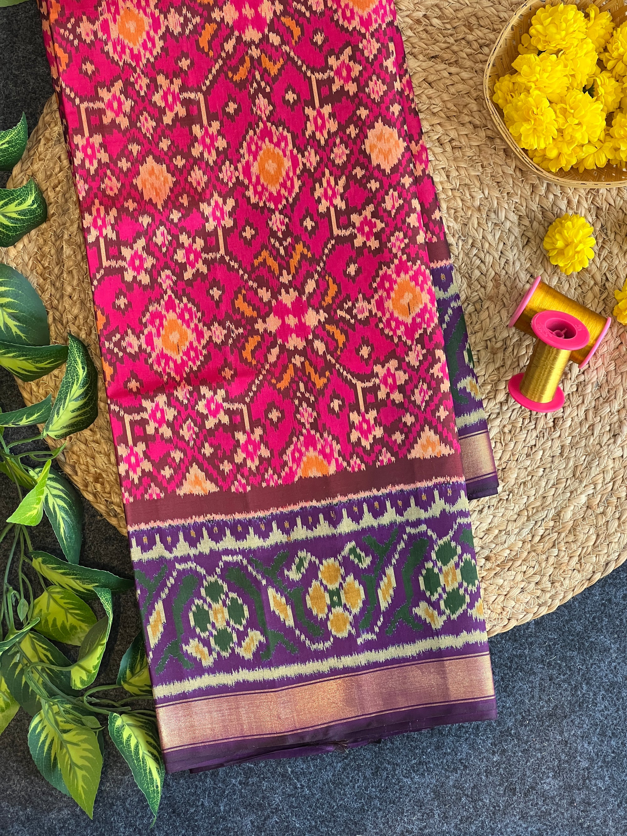Pink & purple Hand woven pure patola saree