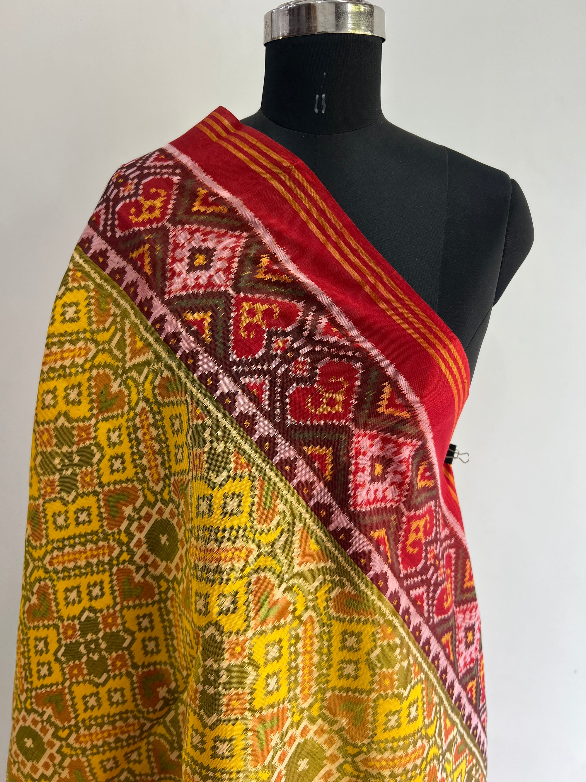 Yellow with Red Hand Woven Rajkot ikat Patola Dupatta