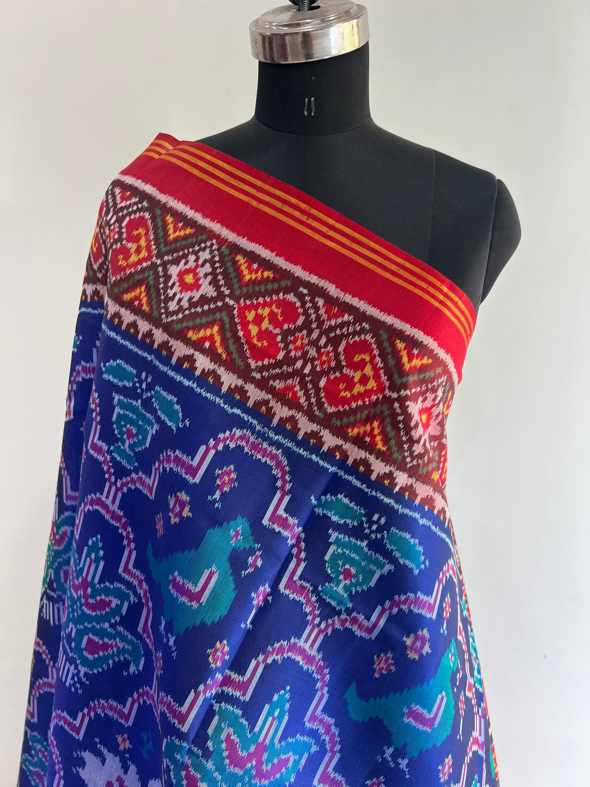 Blue And Red Hand Woven Rajkot ikat Patola Dupatta