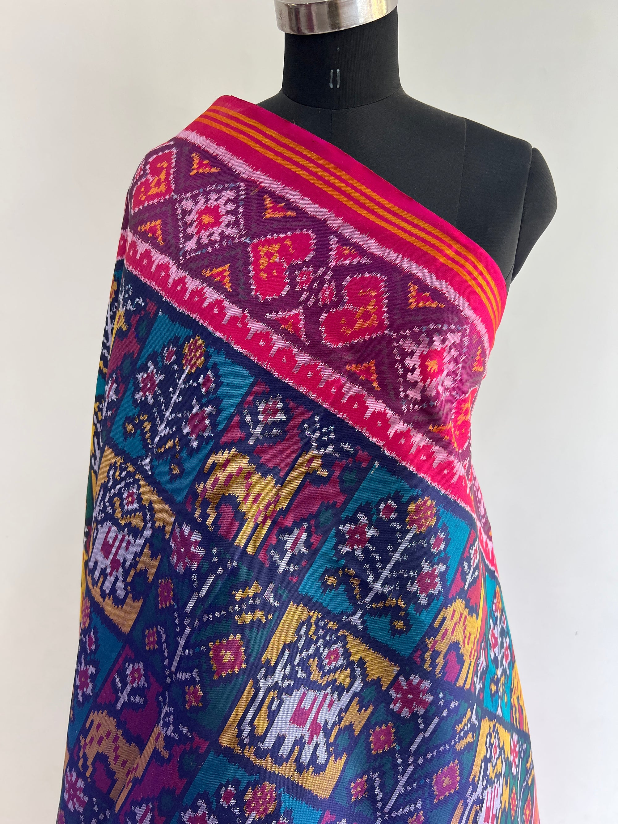 Multi With Pink Hand  Woven Rajkot ikat Patola Dupatta