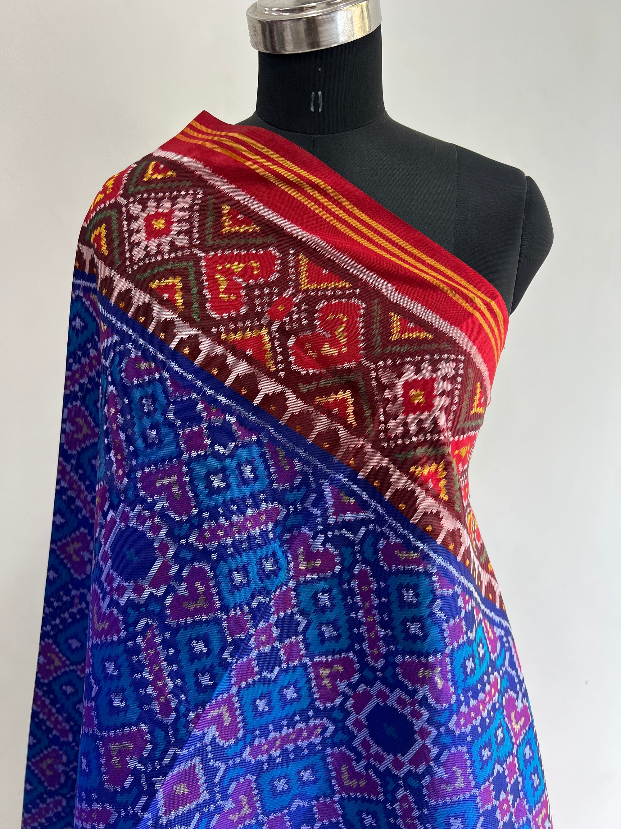 Sea Green With Red Woven Rajkot ikat Patola Dupatta