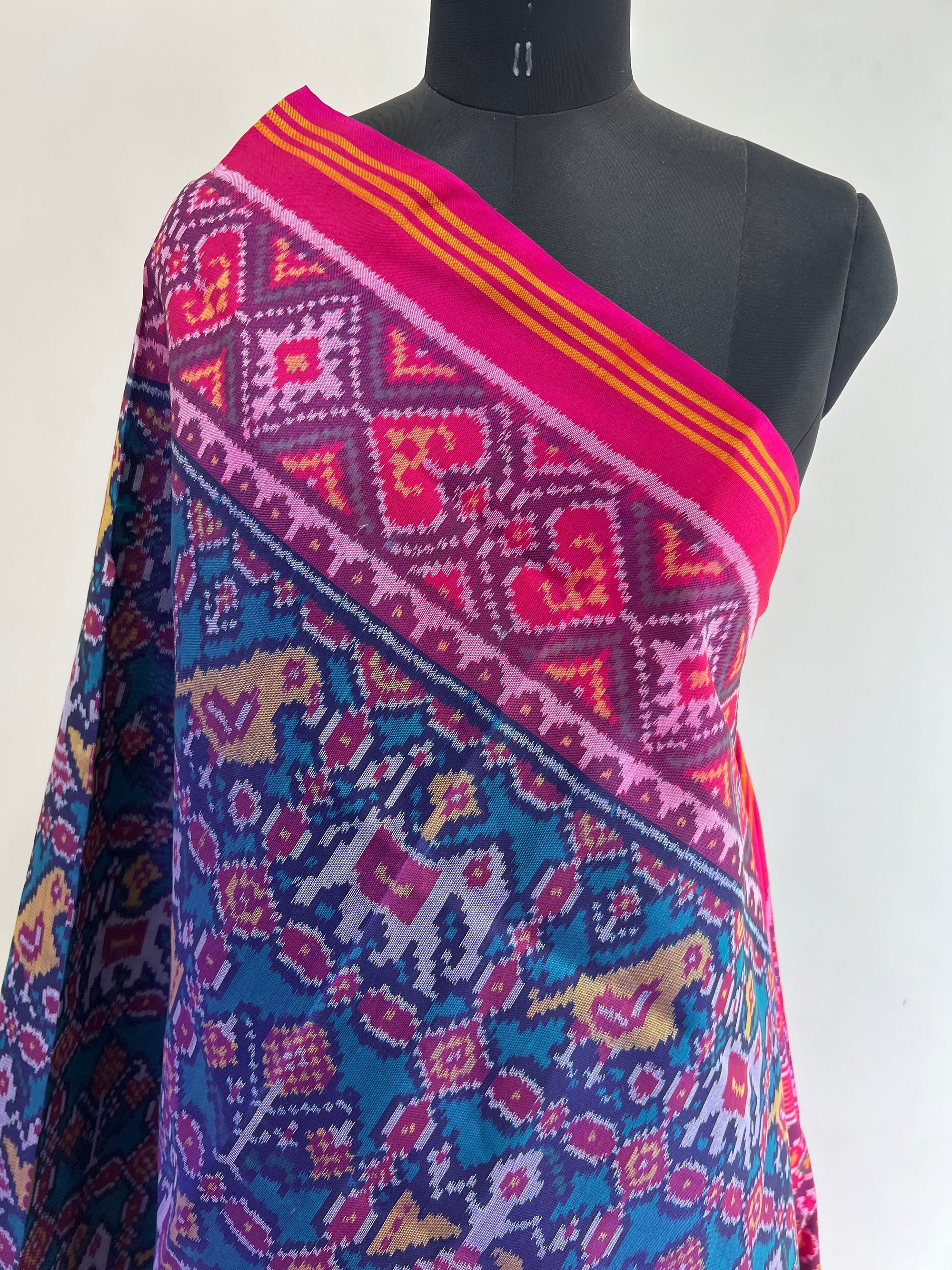Sea Green With Pink Woven Rajkot ikat Patola Dupatta