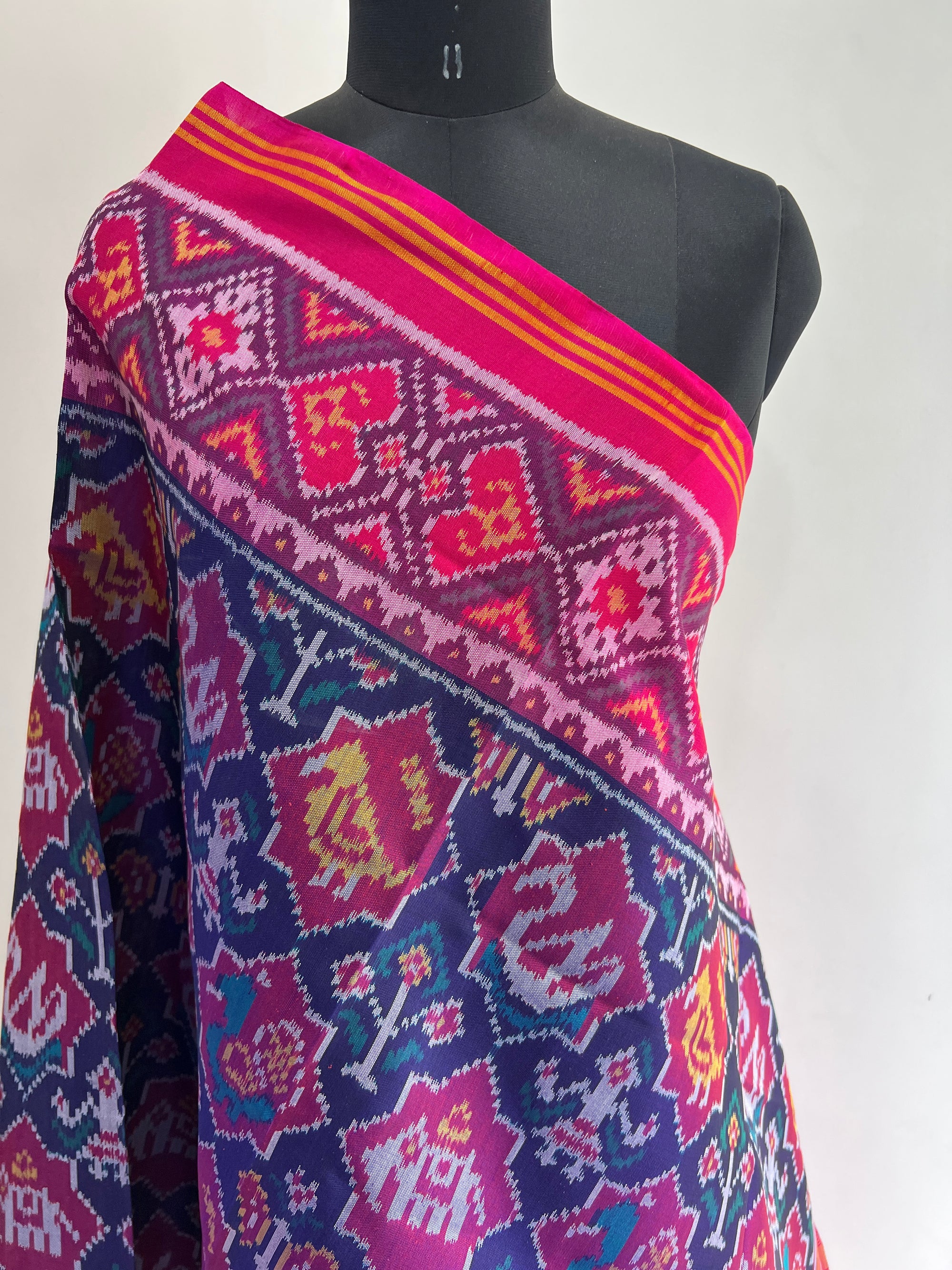 Blue And Pink Hand Woven Rajkot ikat Patola Dupatta