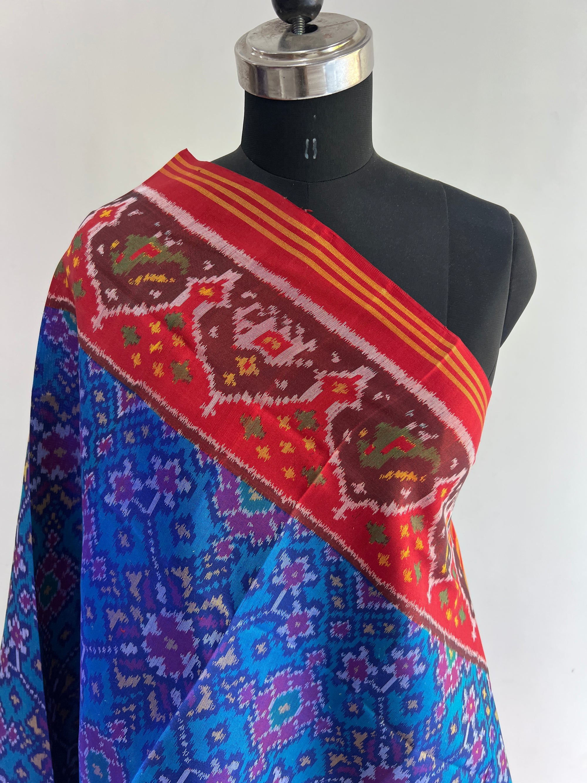 Sea Green With Red Hand Woven Rajkot ikat Patola Dupatta