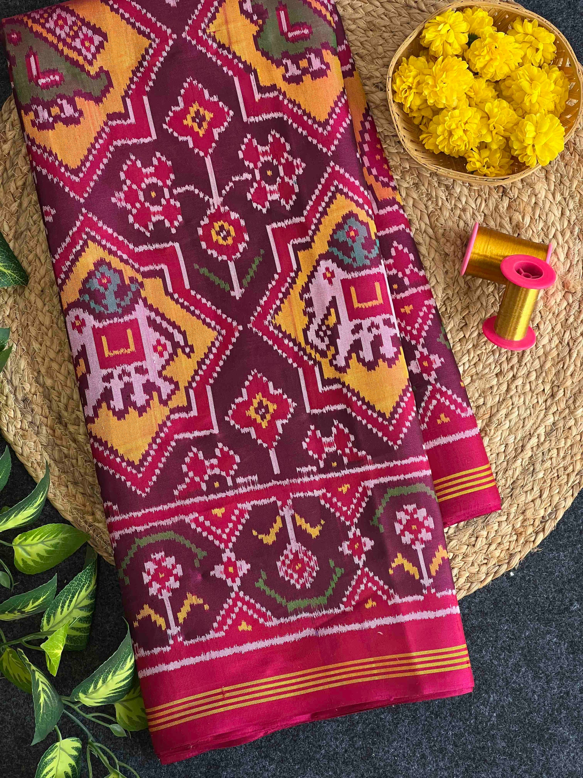 Handwoven Patola Silk Saree Star Design