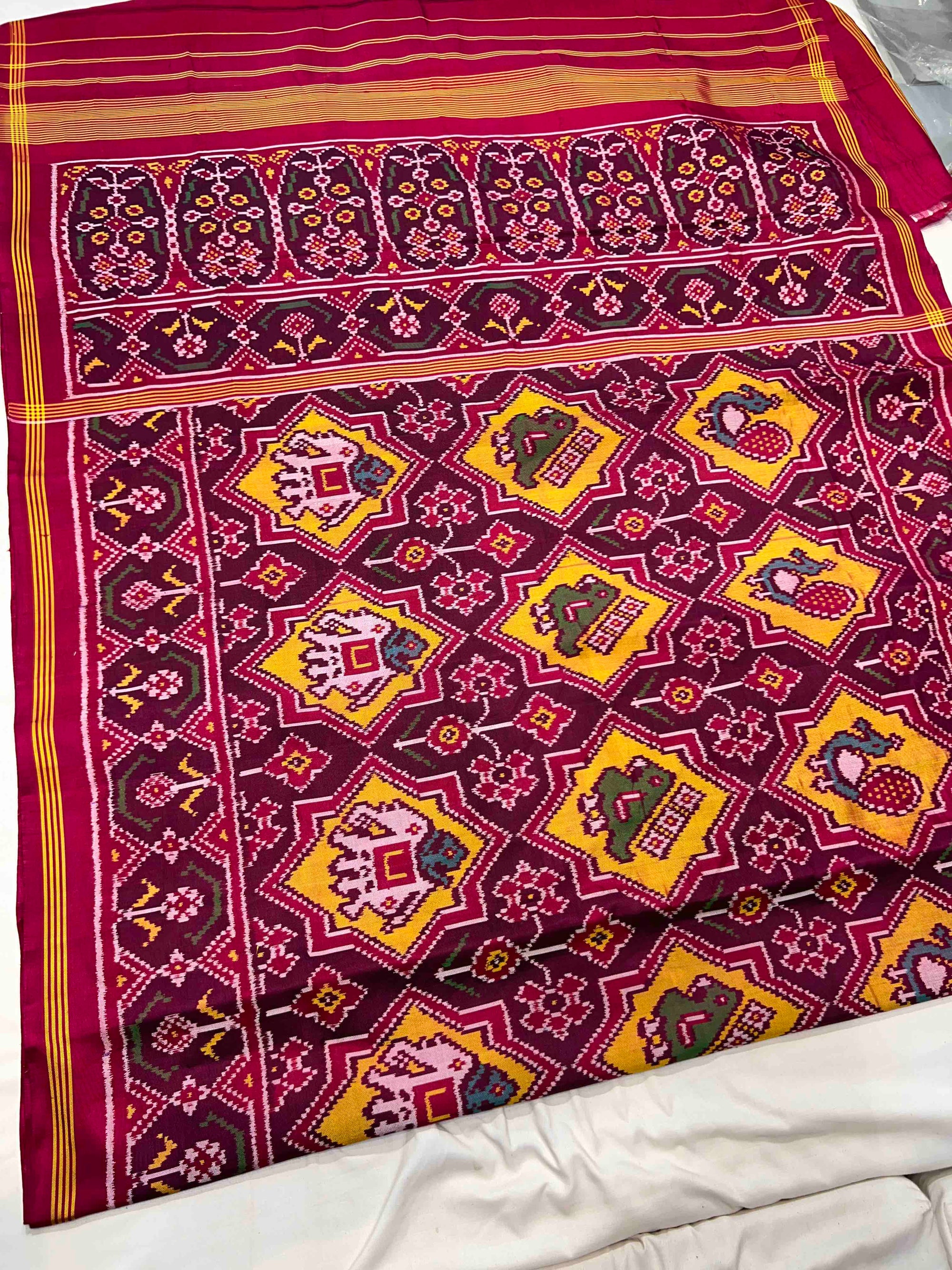 Handwoven Patola Silk Saree Star Design
