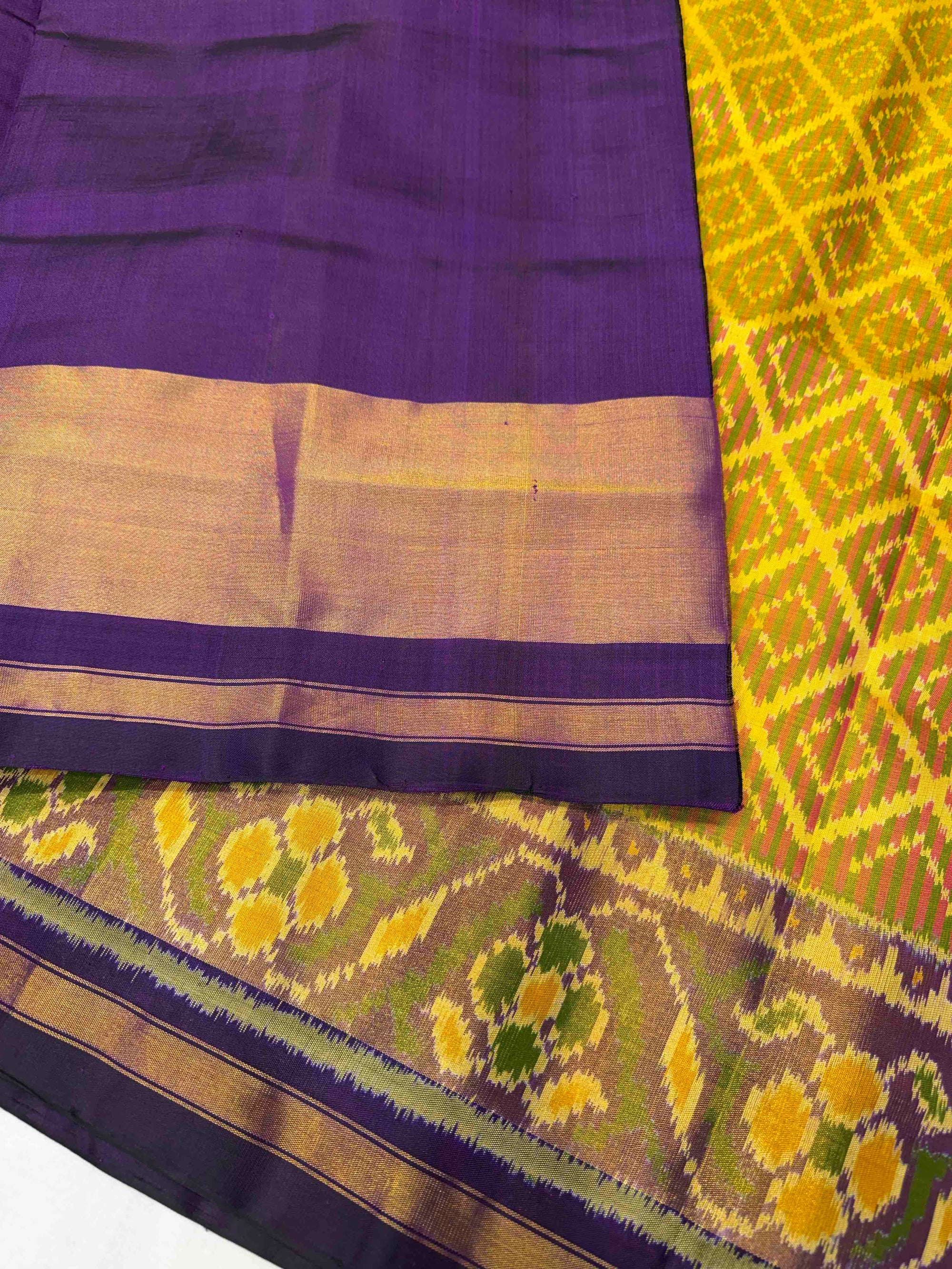 Mustard and Purple Tradition Design Handwoven Patola Silk Saree