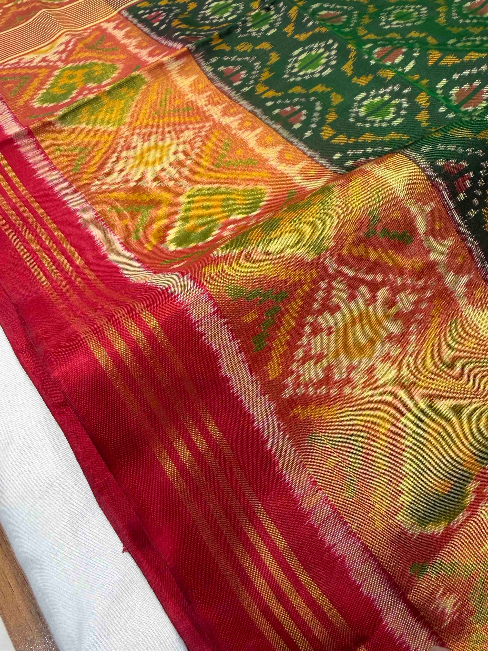 Handwoven Patola Silk Saree Traditional Red And Green Combination