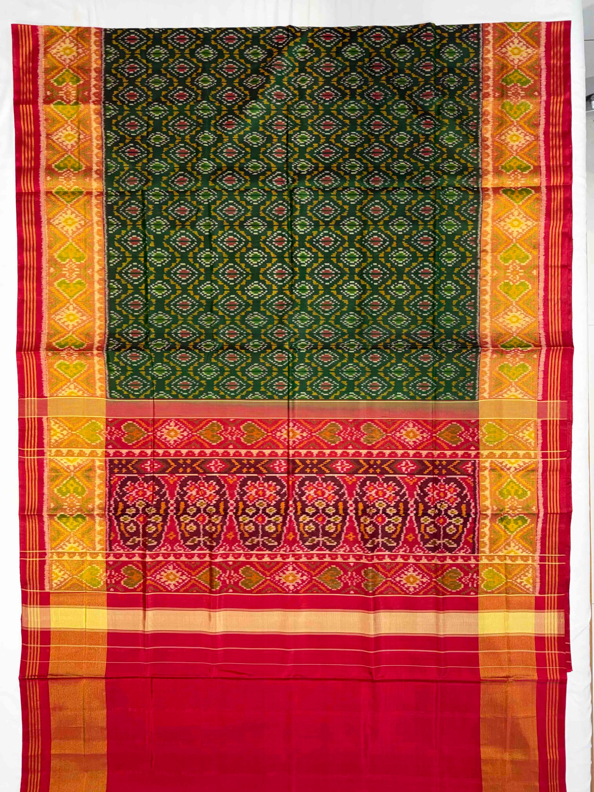 Handwoven Patola Silk Saree Traditional Red And Green Combination