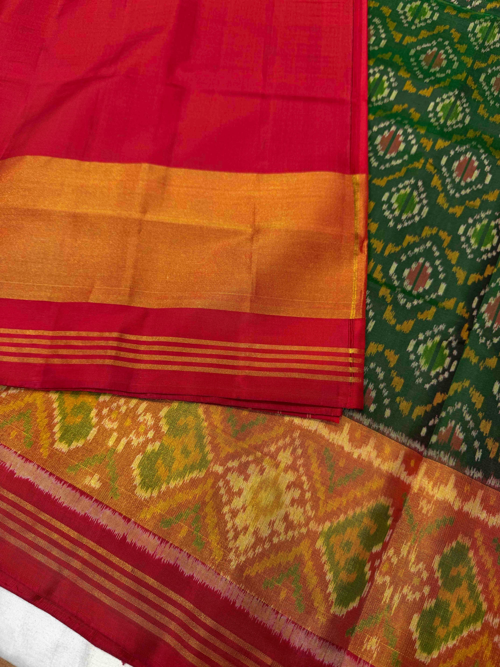 Handwoven Patola Silk Saree Traditional Red And Green Combination