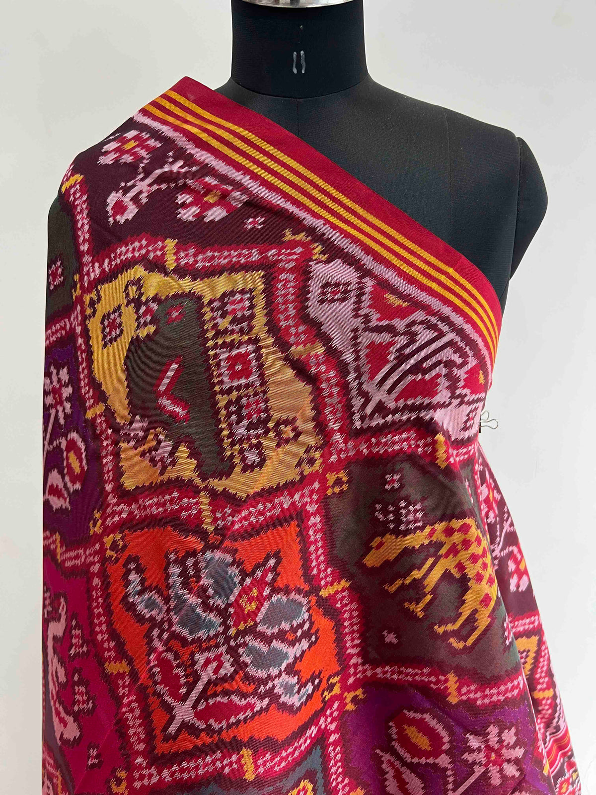 Multi With Red Big Motifs Design Hand Woven Rajkot ikat Patola Dupatta