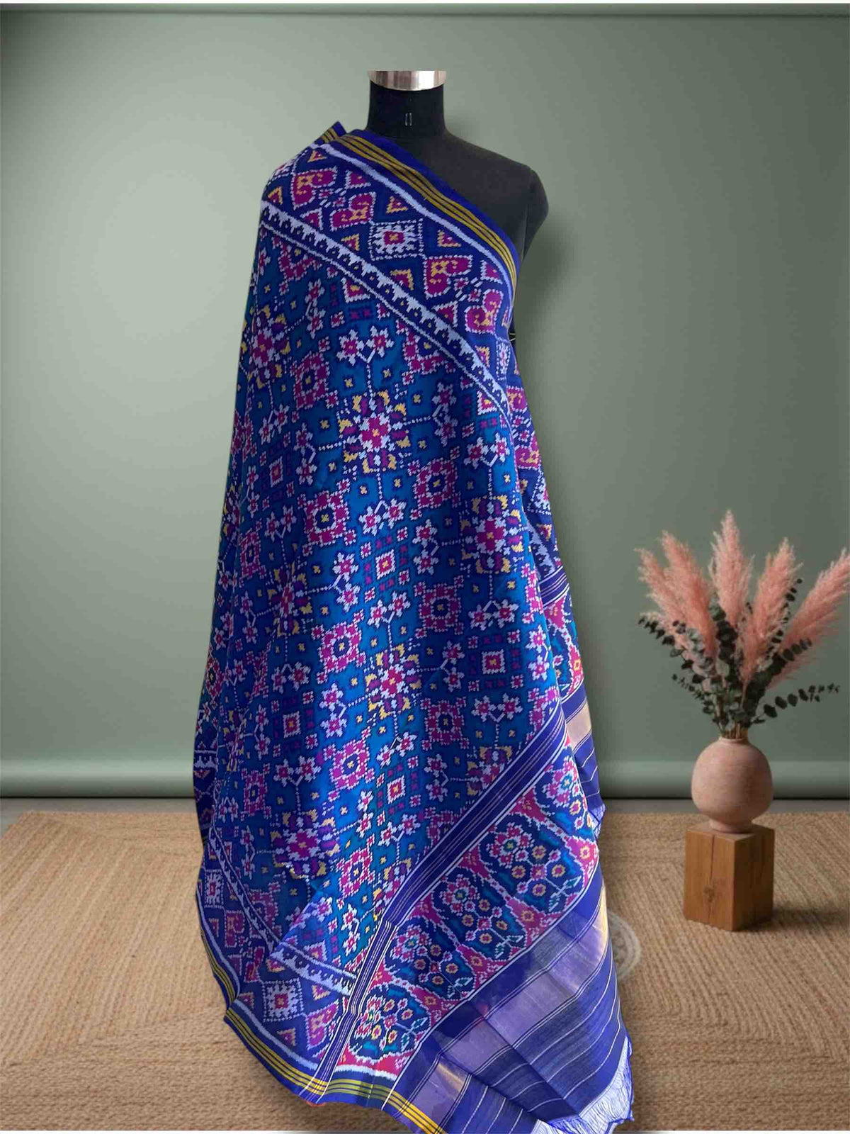 Sea Green With Blue Navratan Hand Woven Rajkot ikat Patola Dupatta