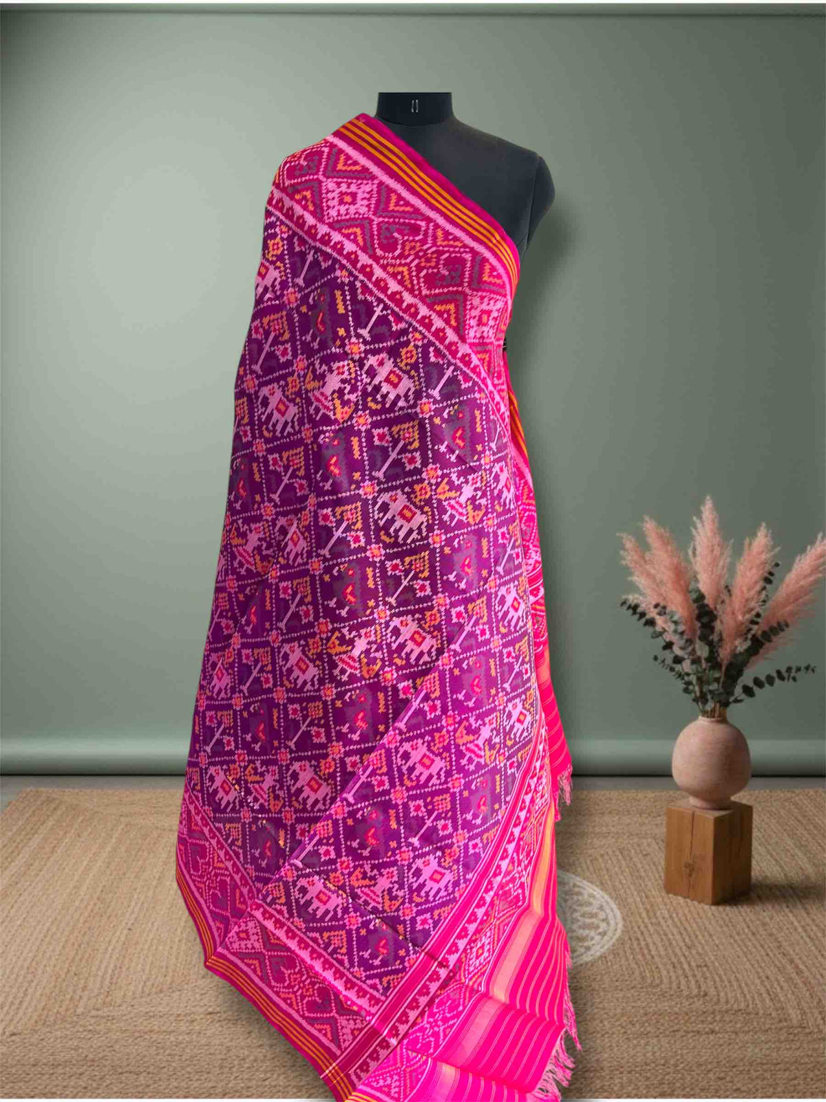 Full Purple Narikunj Design Hand Woven Rajkot ikat Patola Dupatta