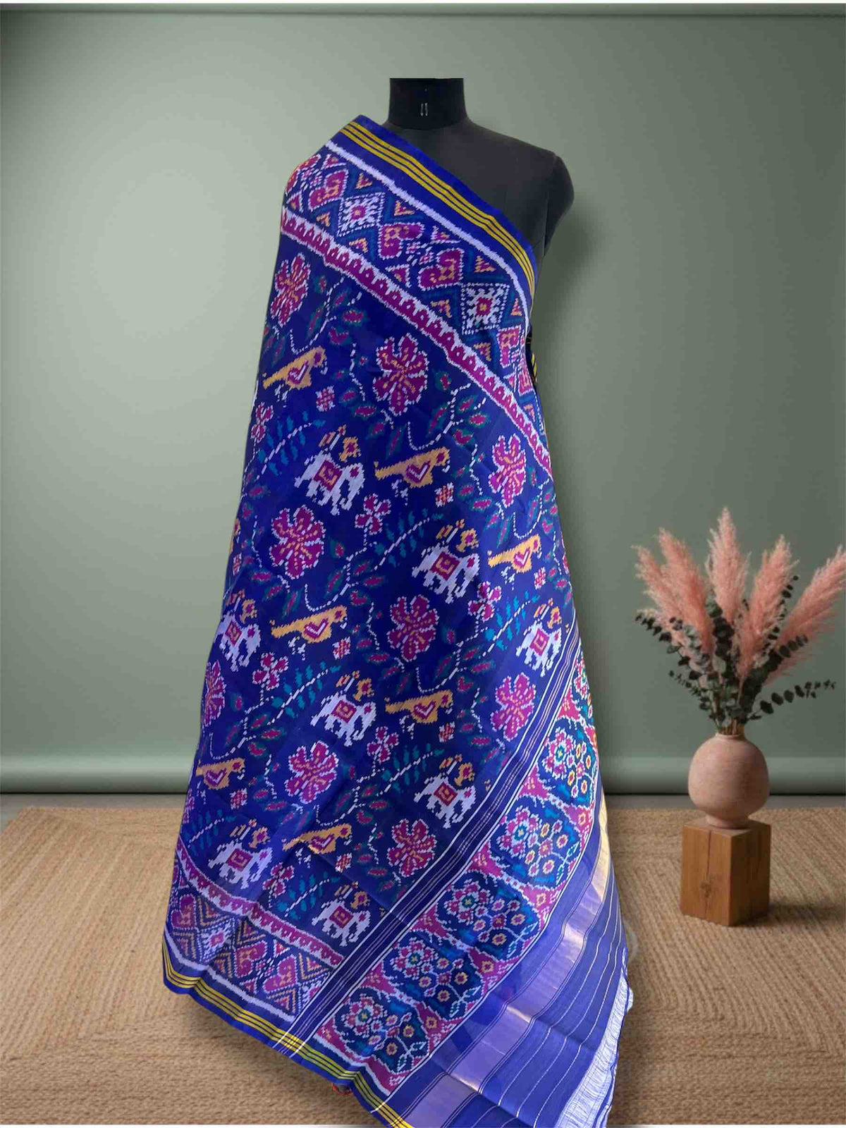 Full Blue Fancy Design Hand Woven Rajkot ikat Patola Dupatta