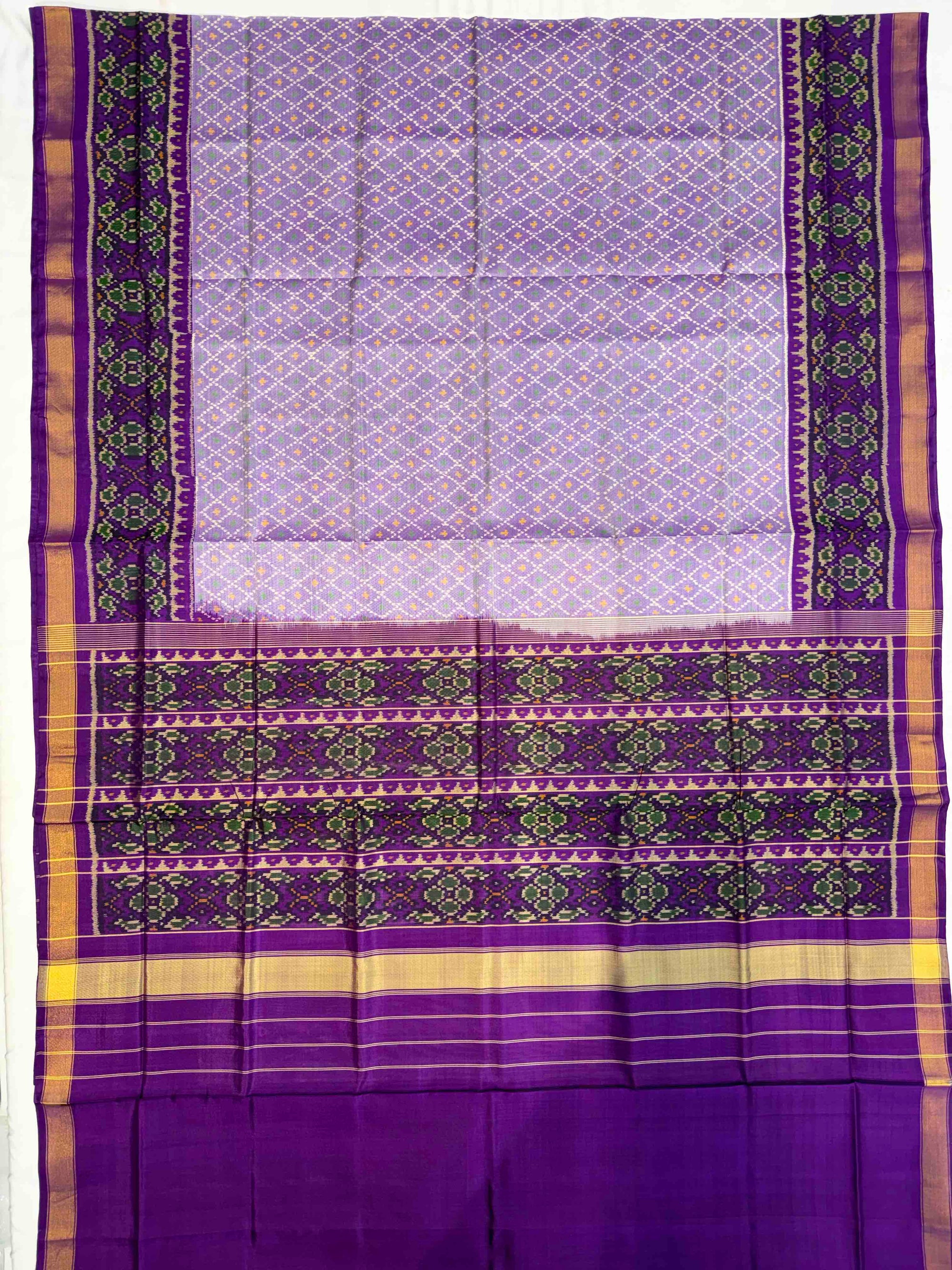 Light Purple With Dark Purple Hand Woven Rajkot Patola Silk Saree
