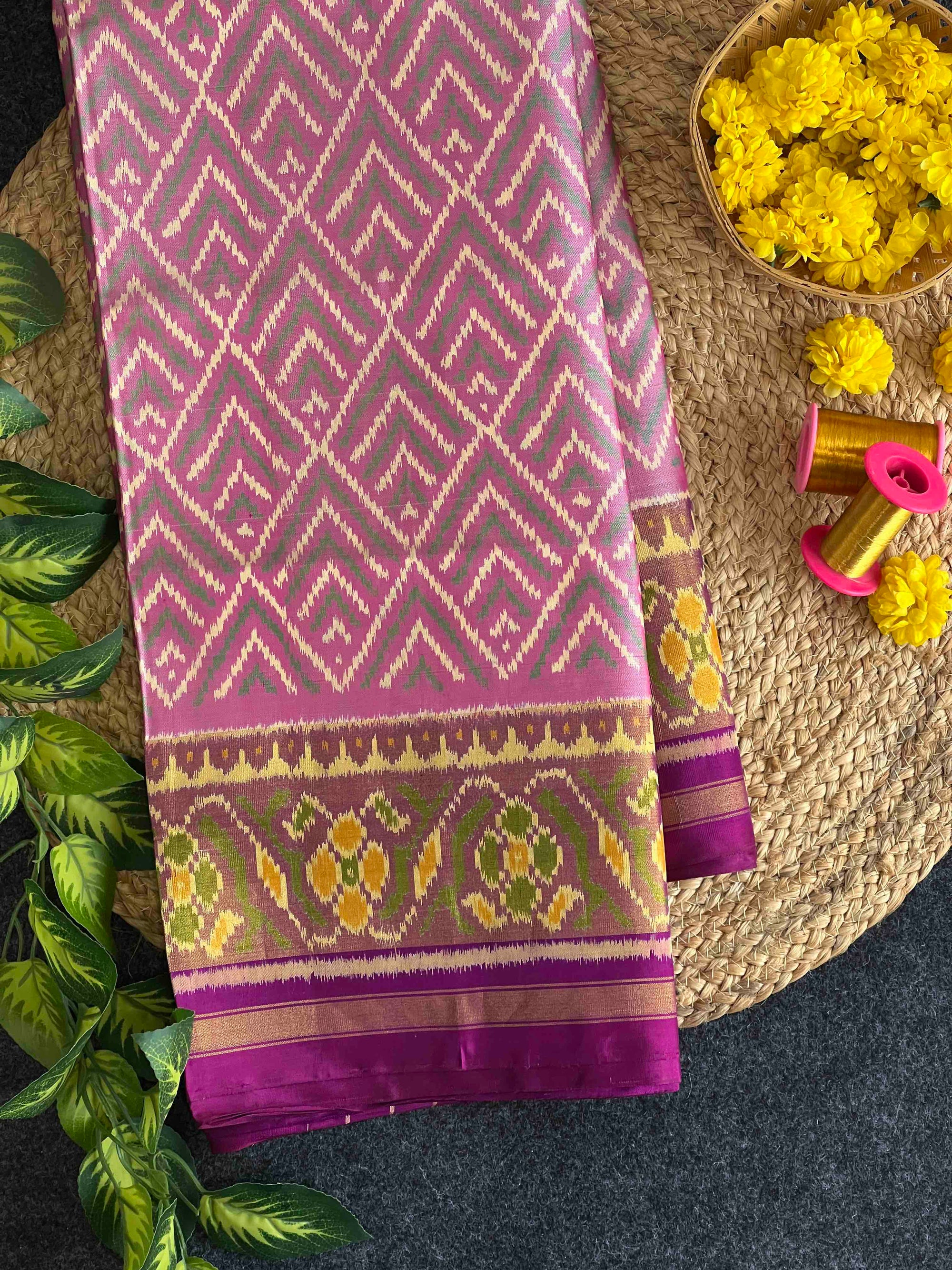 Light Pink With Purple Hand Woven Rajkot Patola Silk Saree