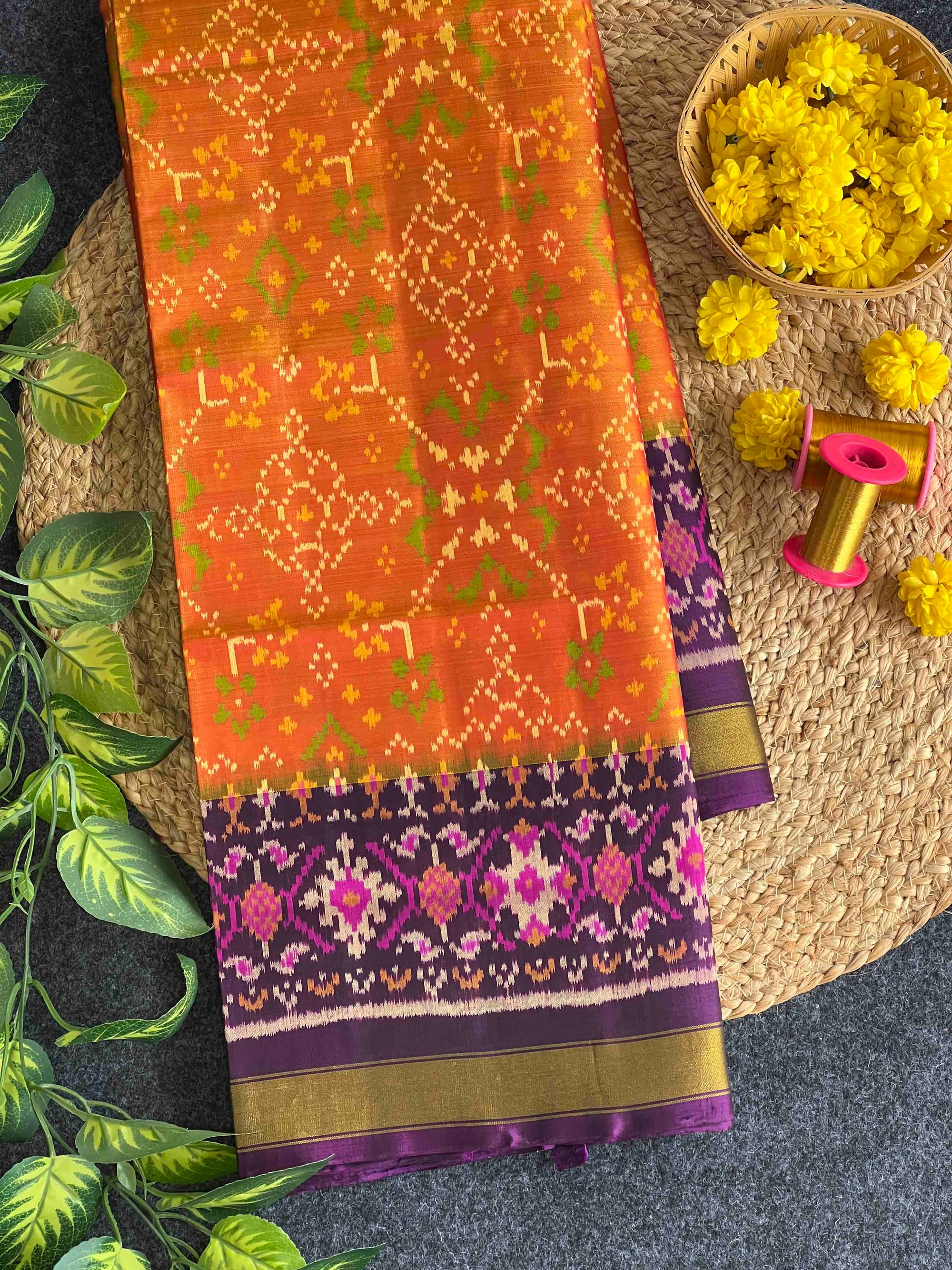 Yellow & Magenta Navratan Design Hand Woven Rajkot Patola Silk Saree