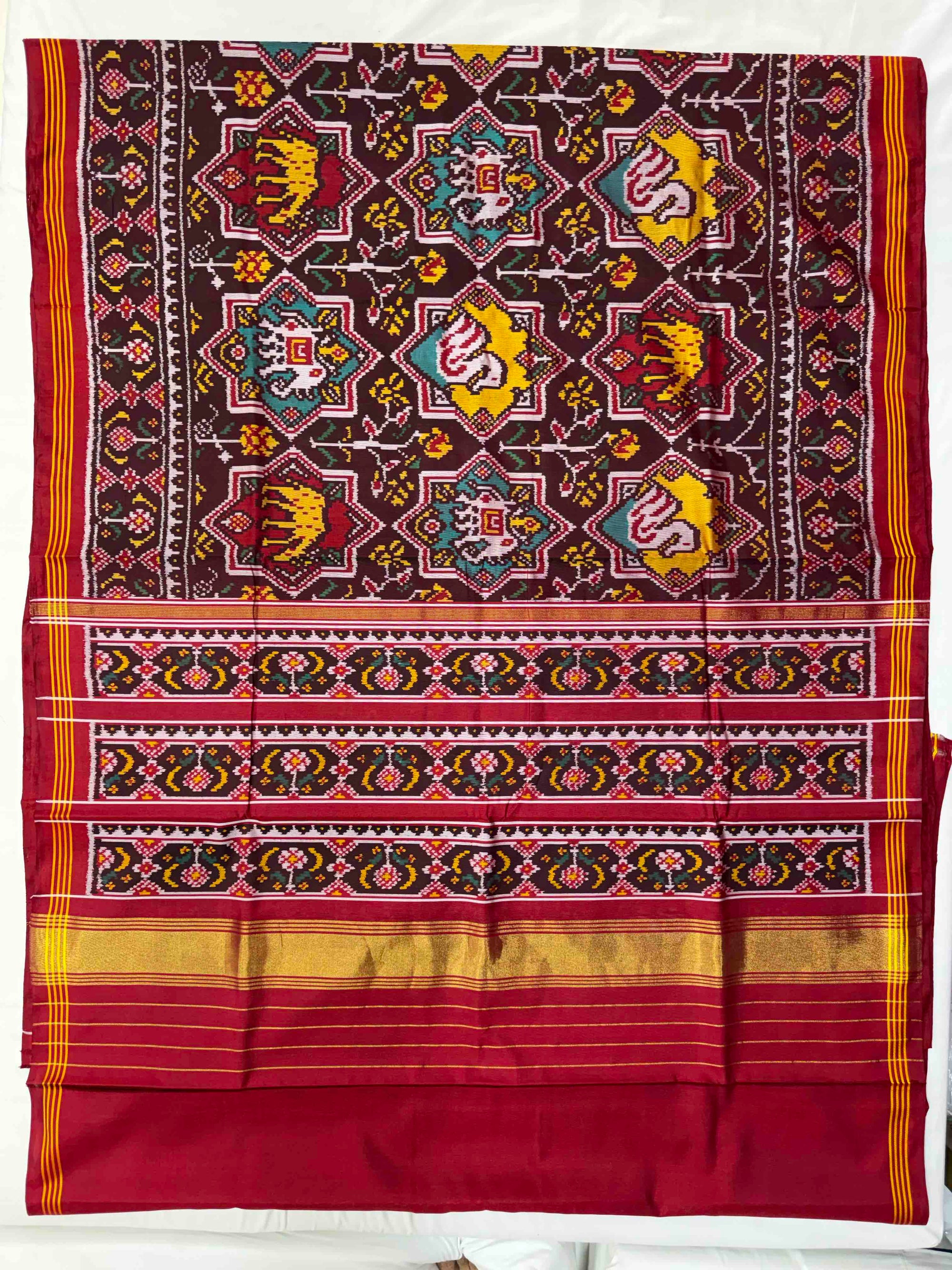 Maroon & Red Star Design Rajkot Ikat Patola Silk Saree