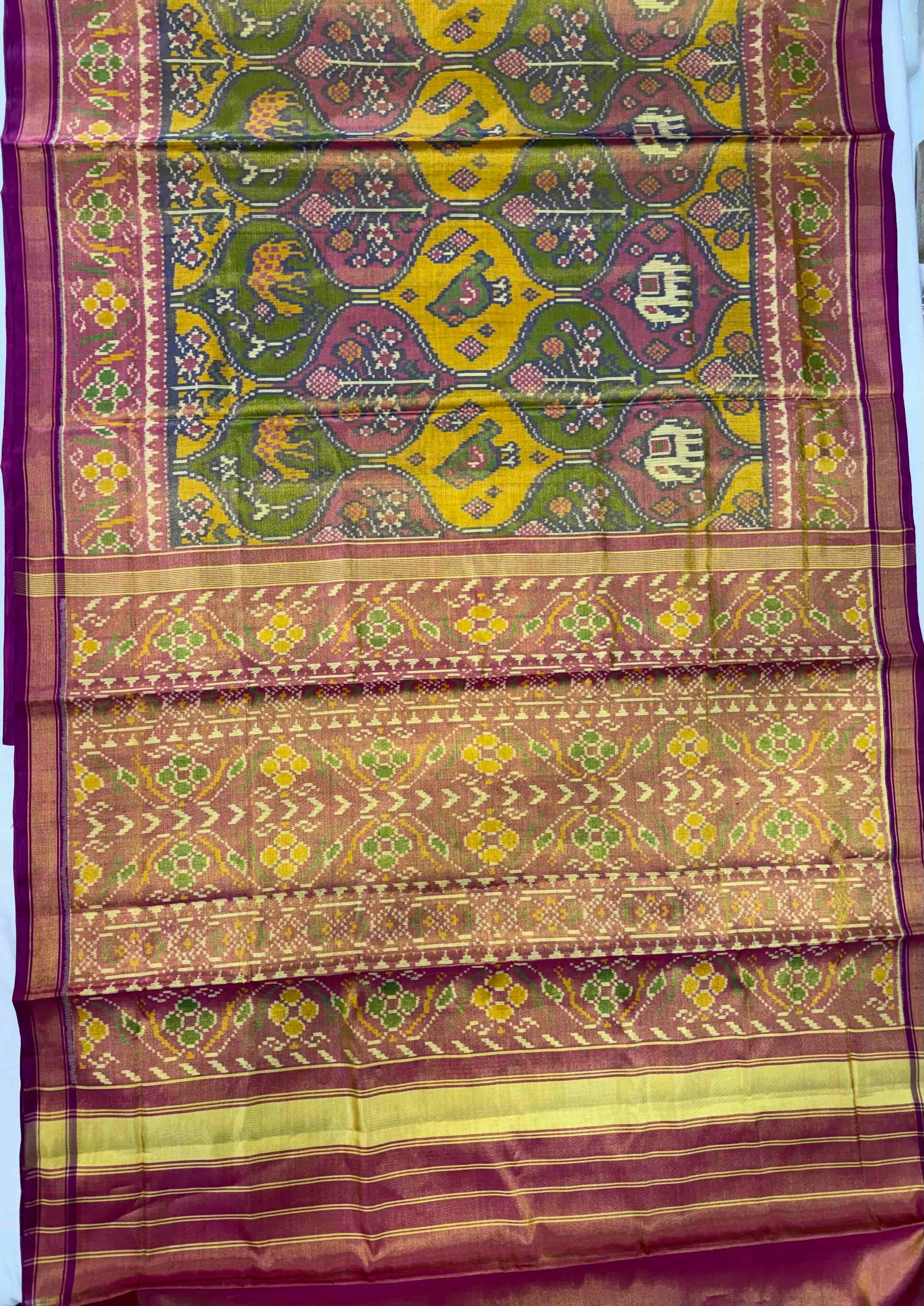 Multi Figure With Pink Border Pallu Tissue Double Zari Patola Saree