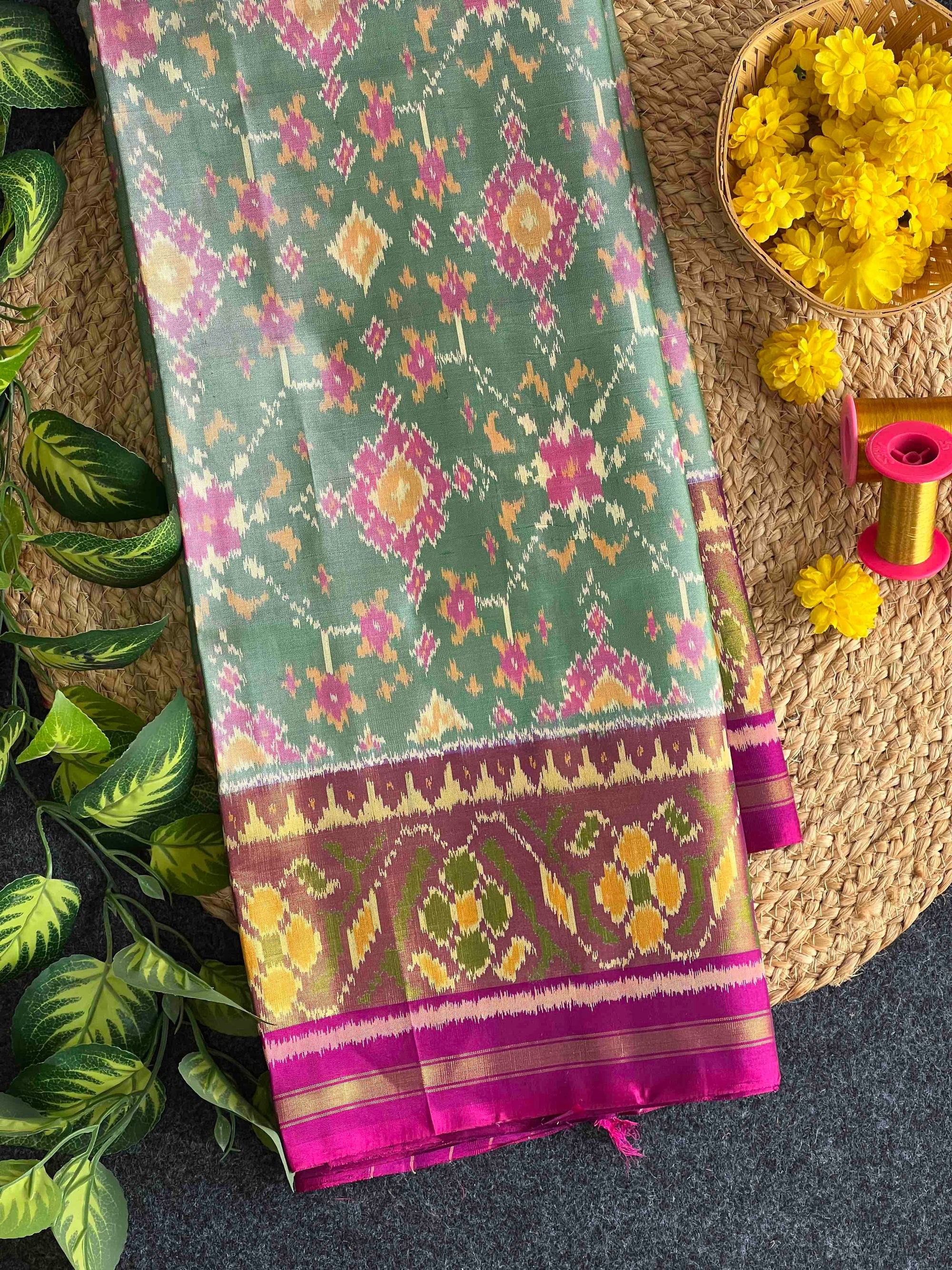 Light Green & Purple Navratan Hand Woven Rajkot Patola Silk Saree