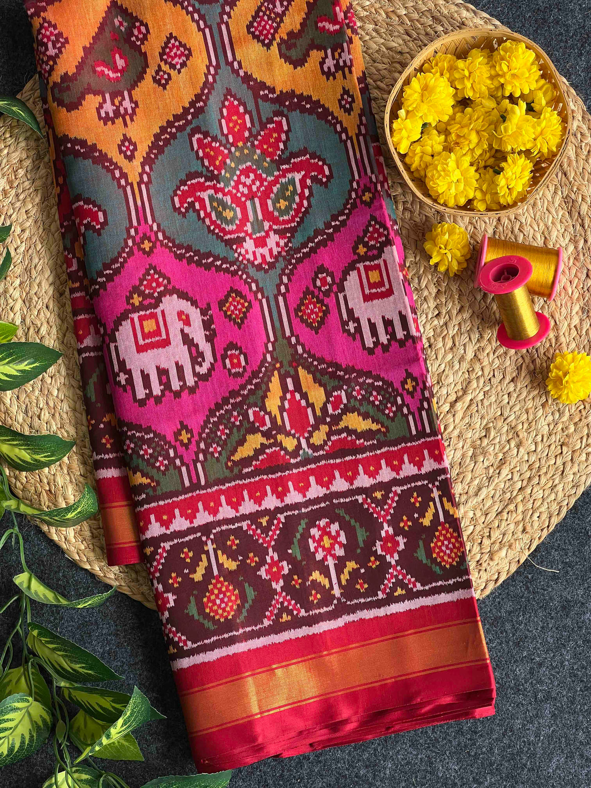 Multi With Maroon Big Motifs Hand Woven Rajkot Patola Silk Saree