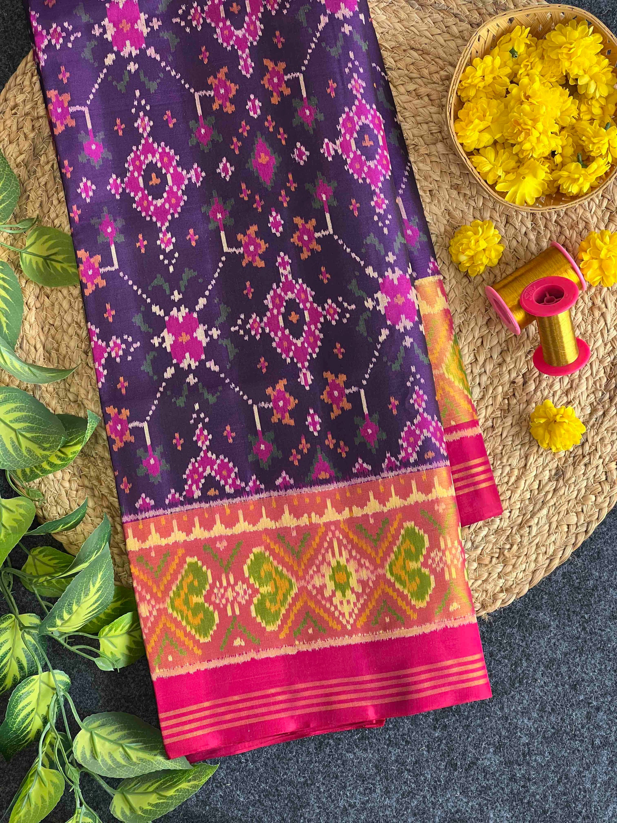 Purple & Pink Hand Woven Rajkot Patola Silk Saree