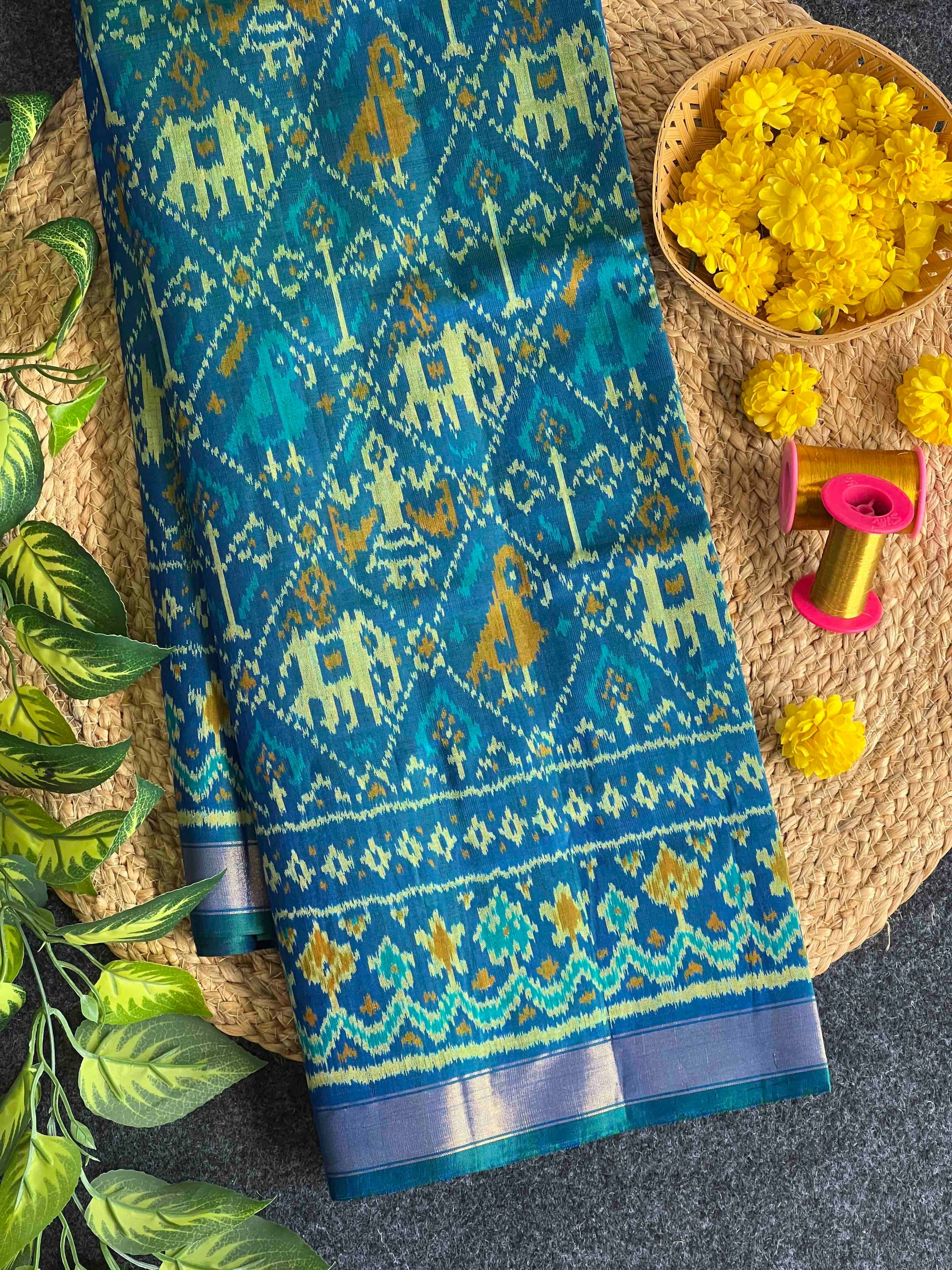 Full Sea Green Narikunj Design Hand Woven Rajkot Patola Silk Saree