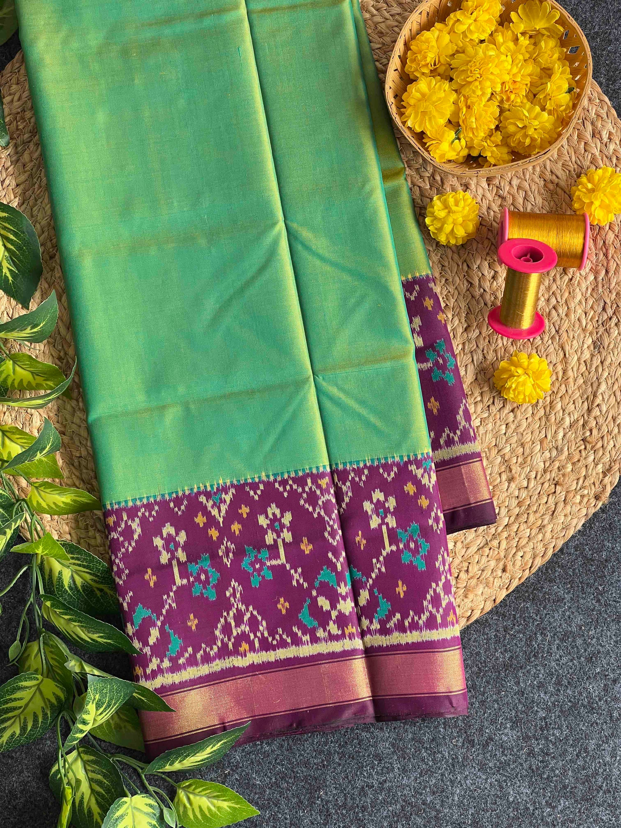 Parot Green With Purple Hand Woven Rajkot Patola Silk Saree
