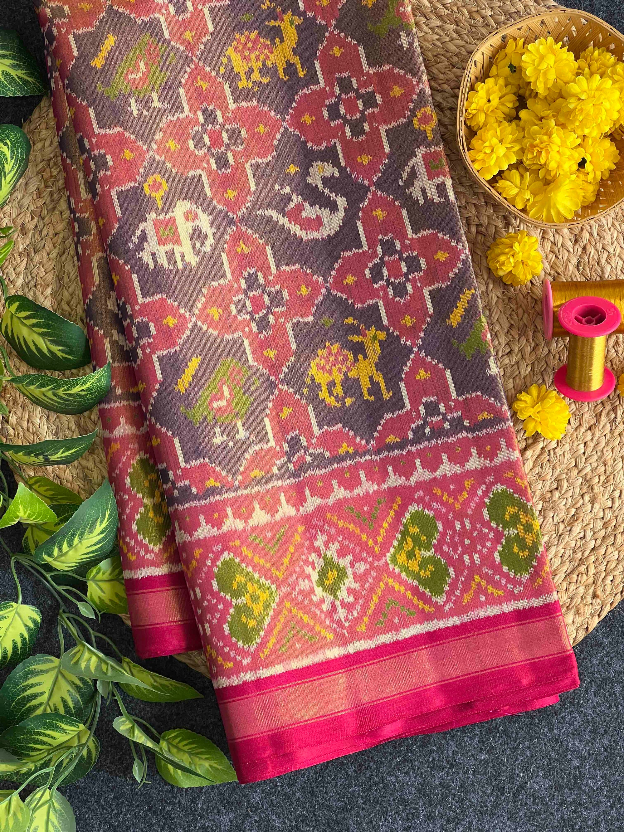 Purple & Pink Full Tissue Hand Woven Rajkot Patola Silk Saree
