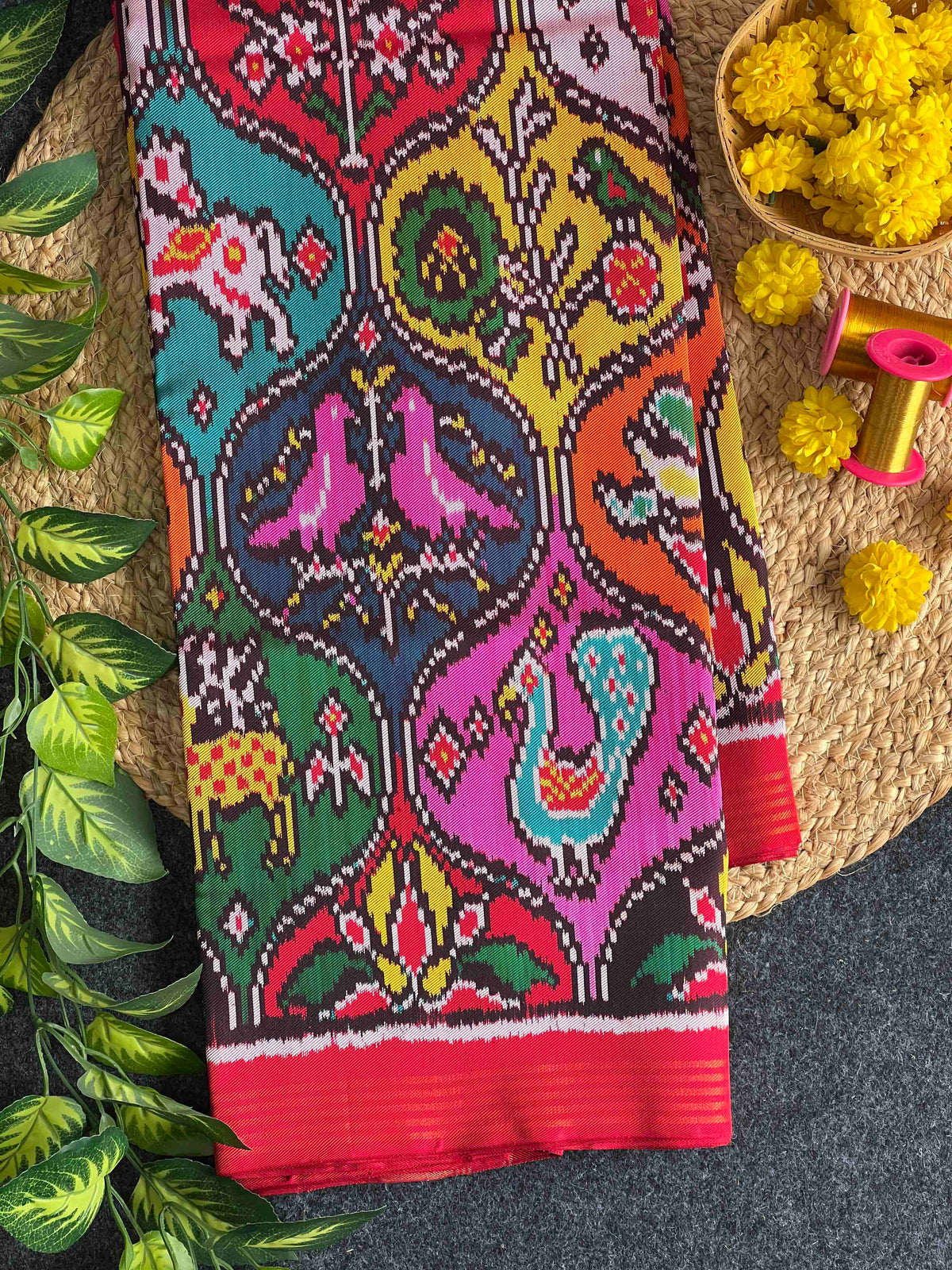 Twill Ikat Multi Color Figure Hand Woven Patola Silk Saree