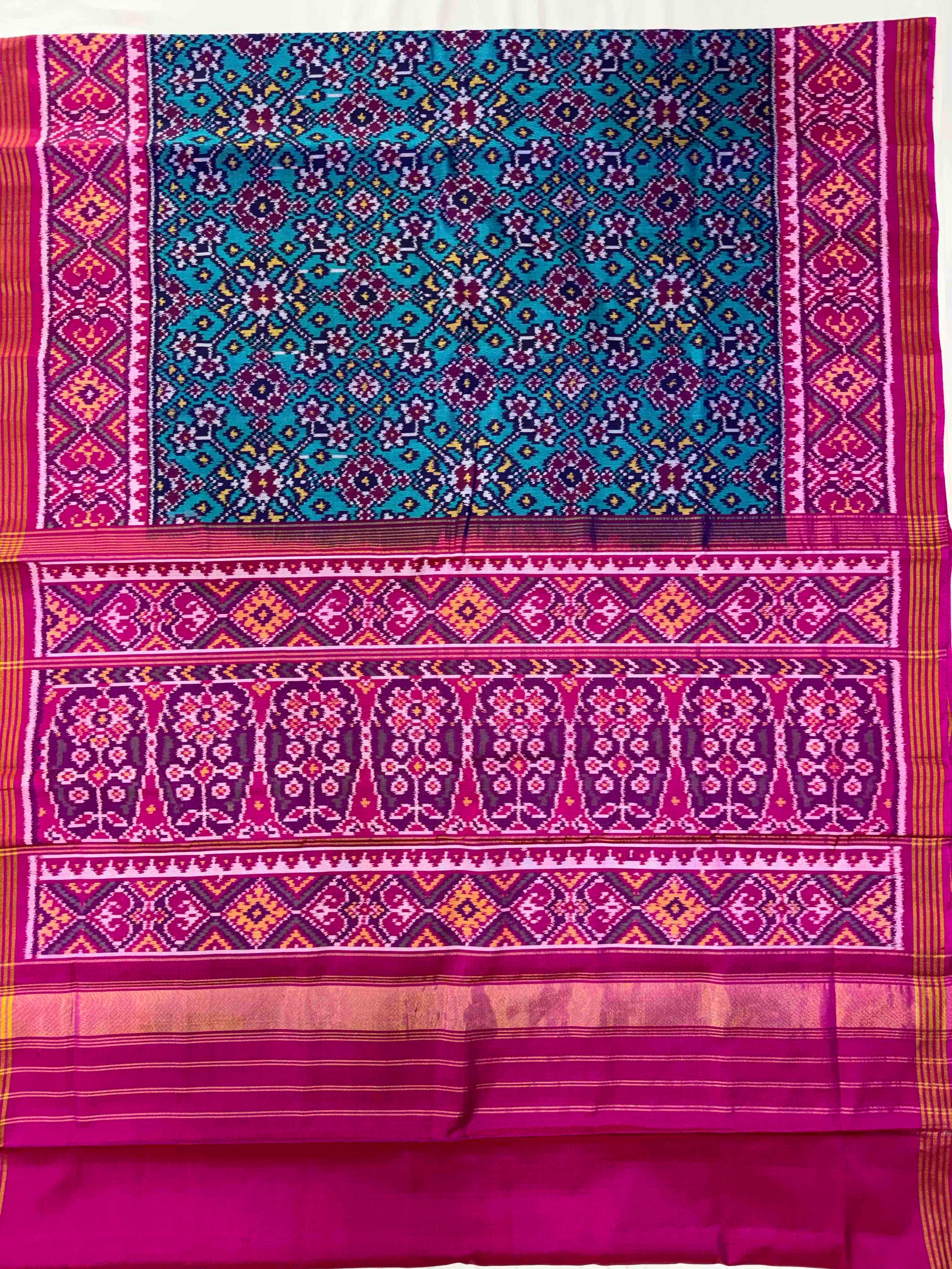 Morpiach & Pink Navratan Design Rajkot Ikat Patola Silk Saree