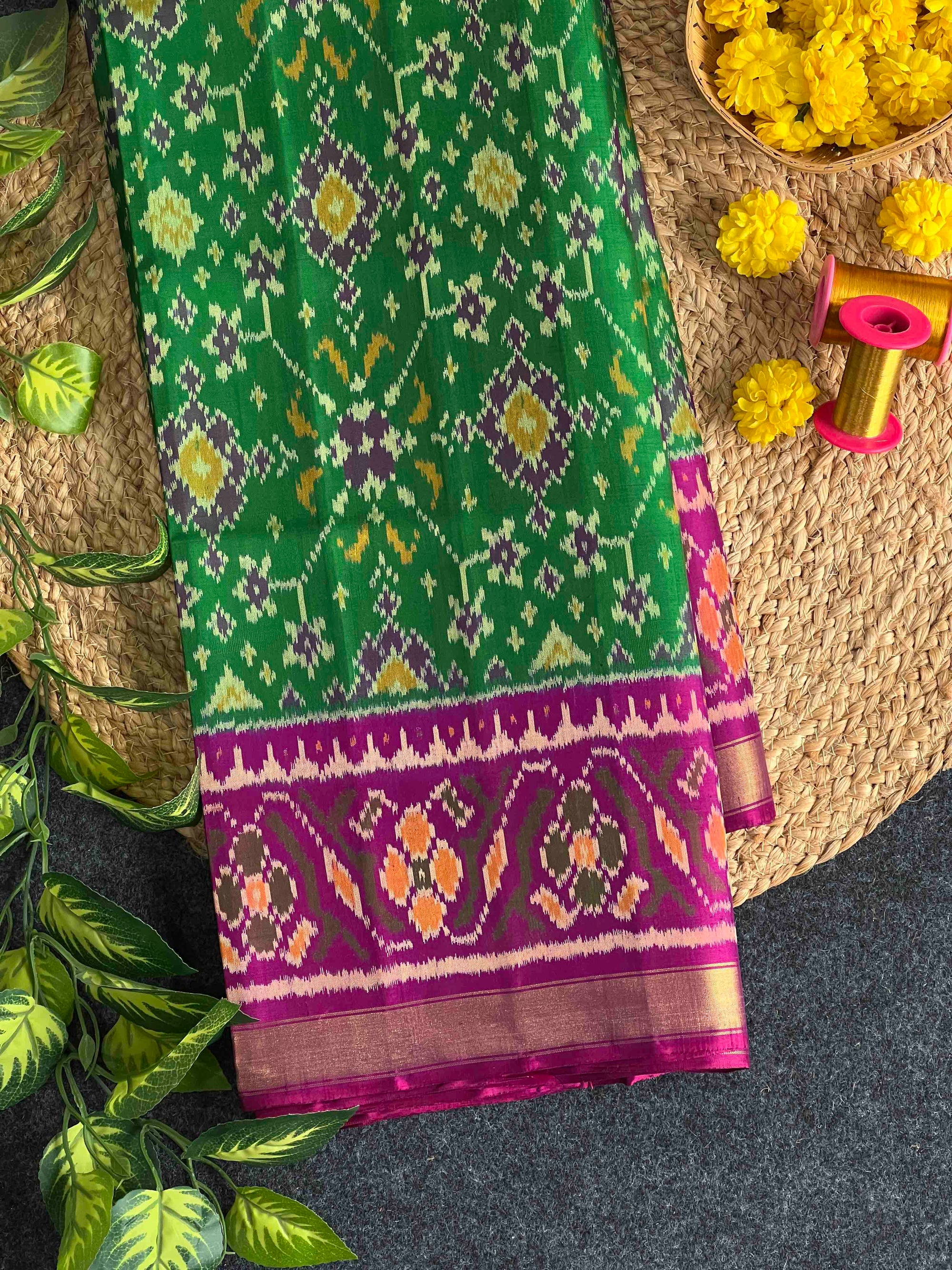 Green And Purple Navratan Hand Woven Rajkot Patola Silk Saree