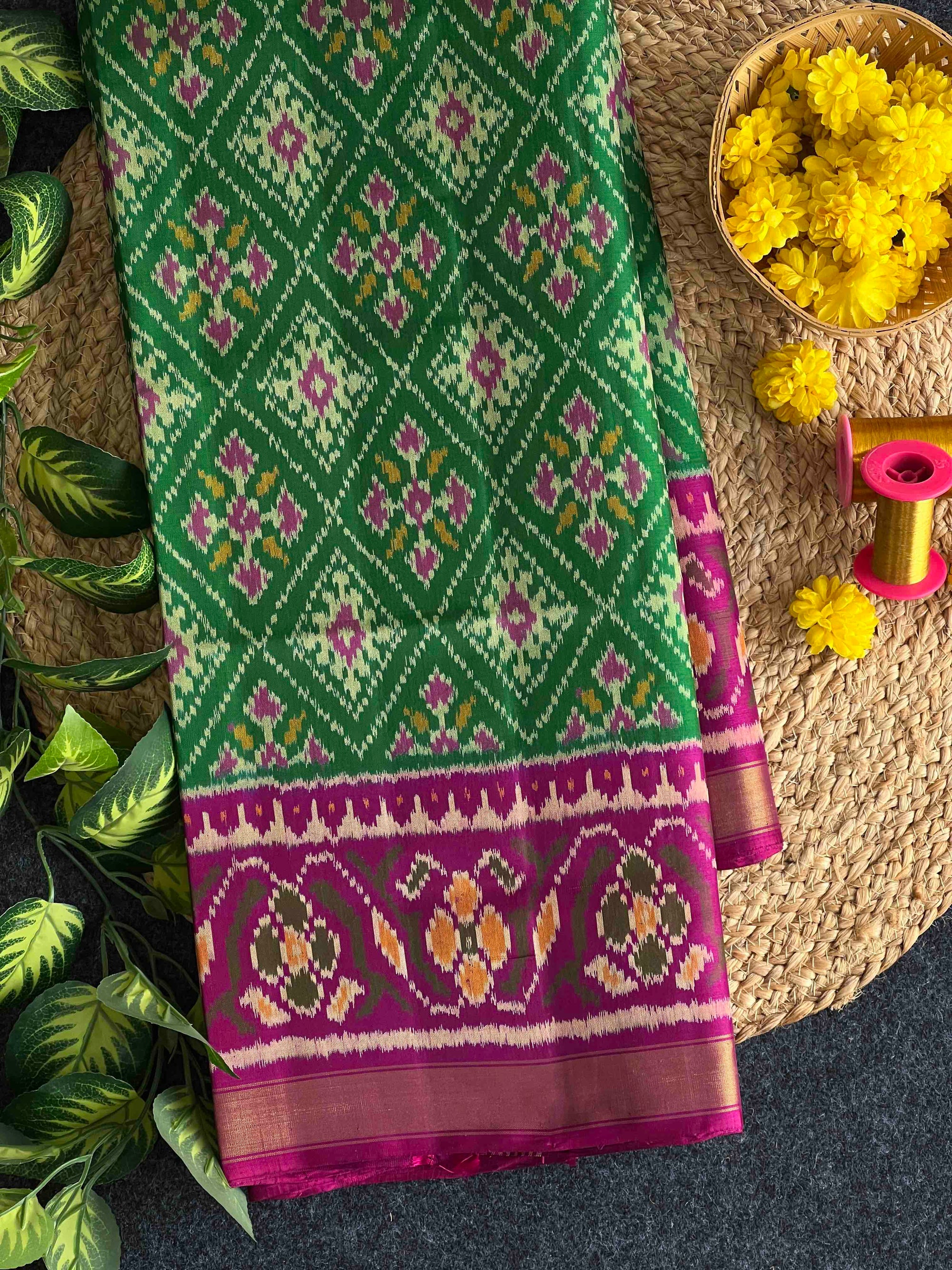 Green & Purple Paanchanda Hand Woven Rajkot Patola Silk Saree