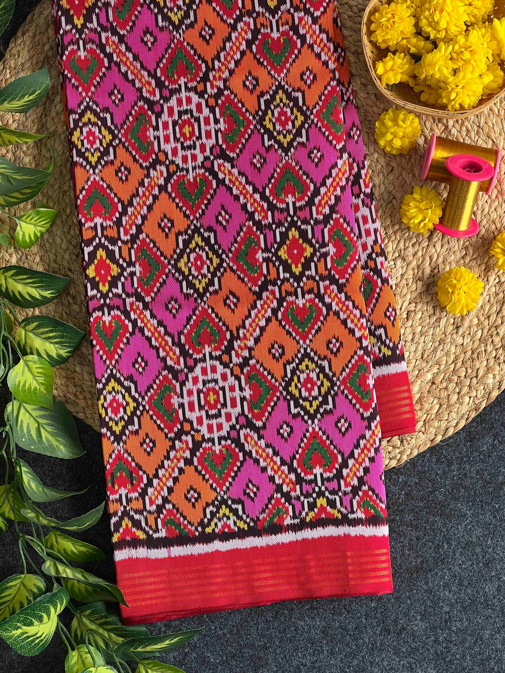 Twill Ikat Multi Color Manekchok Hand Woven Patola Silk Saree