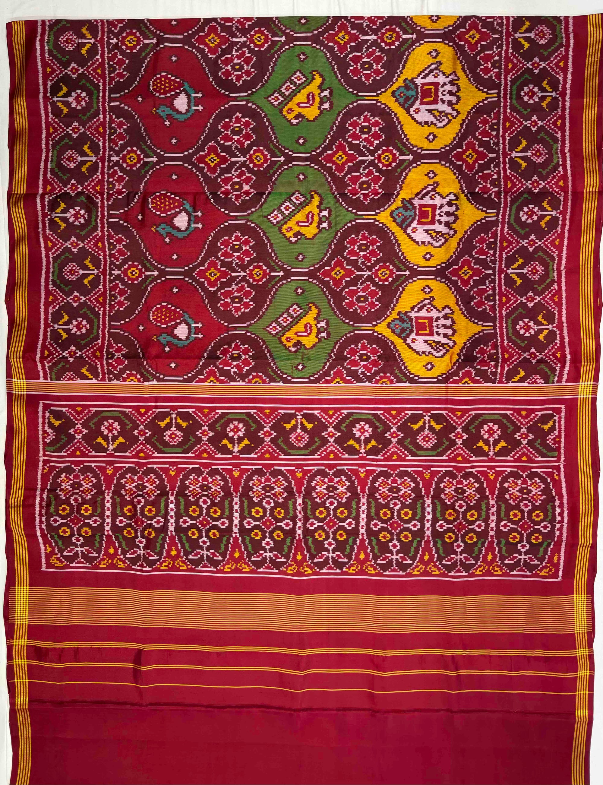 Maroon Big Motifs Design Hand Woven Ikat Patola Silk Saree