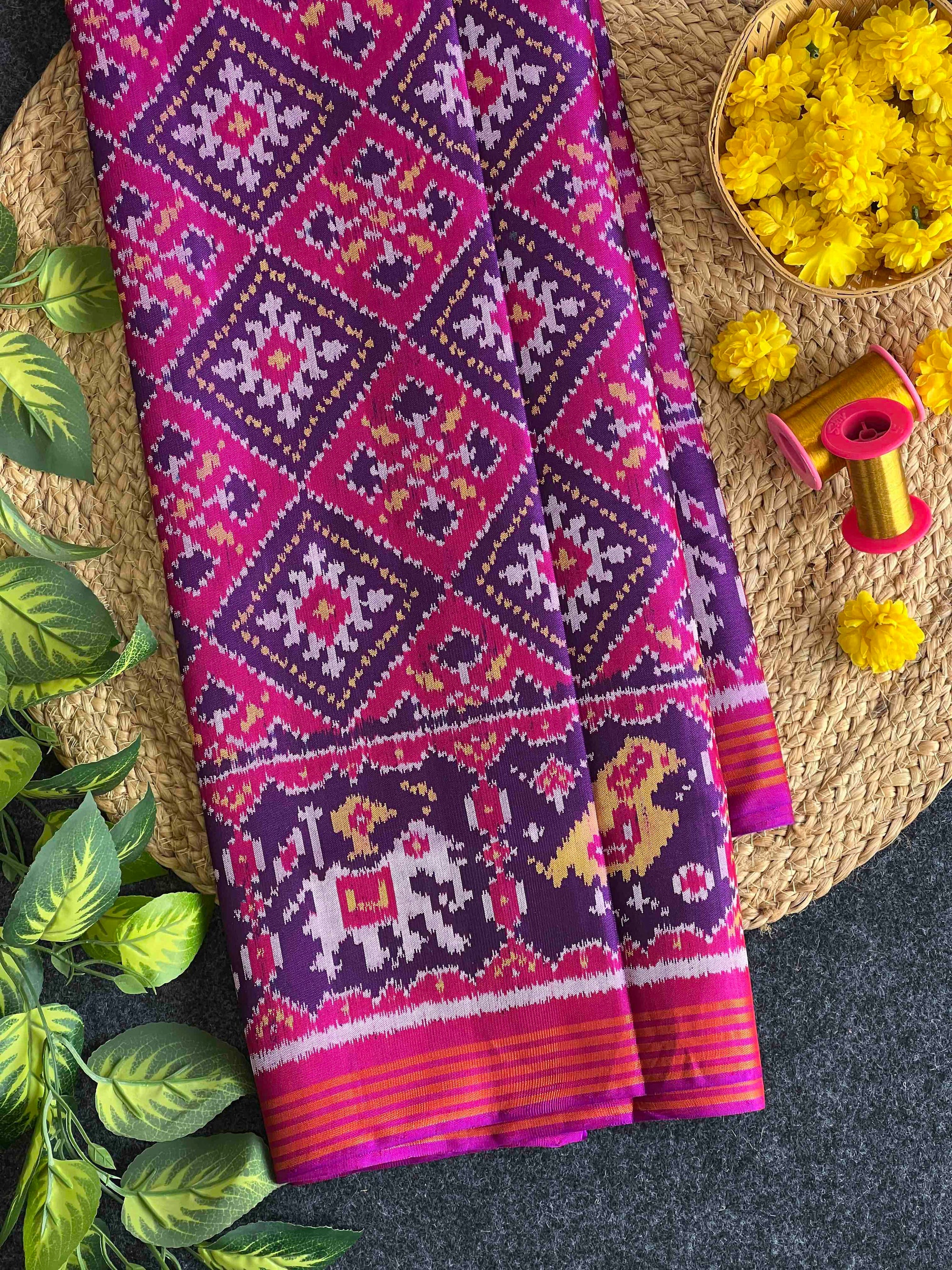 Full Purple Paanchanda Hand Woven Rajkot Ikat Patola Silk Saree