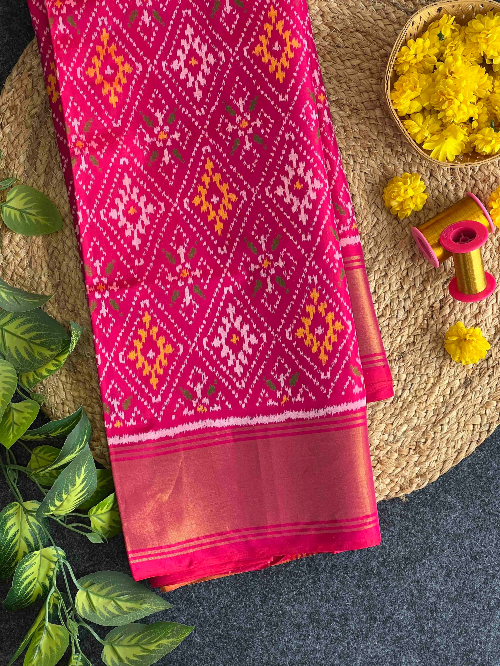 Full Pink With Big Zari Pallu Hand Woven Rajkot Patola Silk Saree