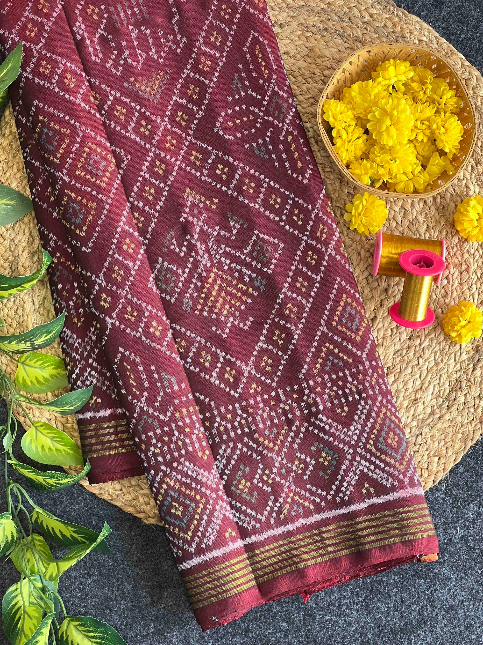 Maroon Bandhej Design Hand Woven Rajkot Ikat Patola Silk Saree