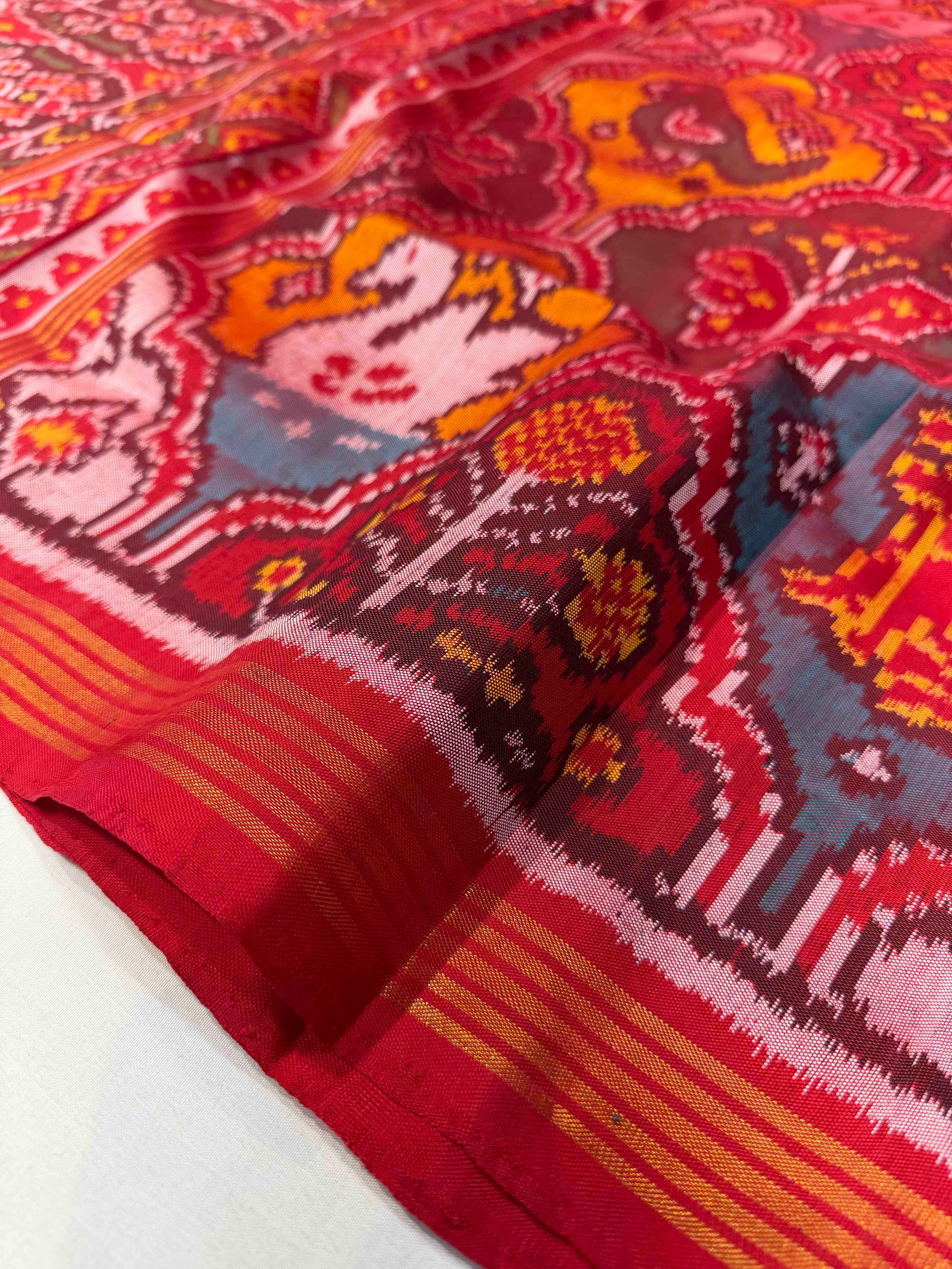 Multi Color Big Motifs Design Hand Woven Ikat Patola Silk Saree